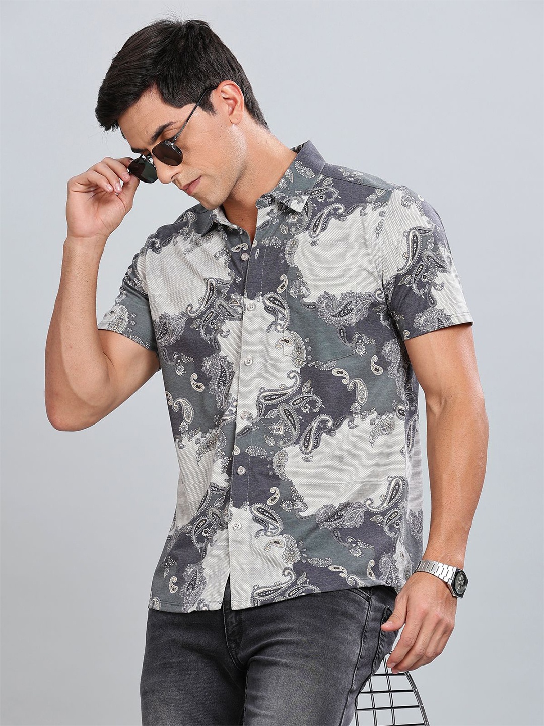 

BULLMER Men Standard Opaque Printed Casual Shirt, Olive