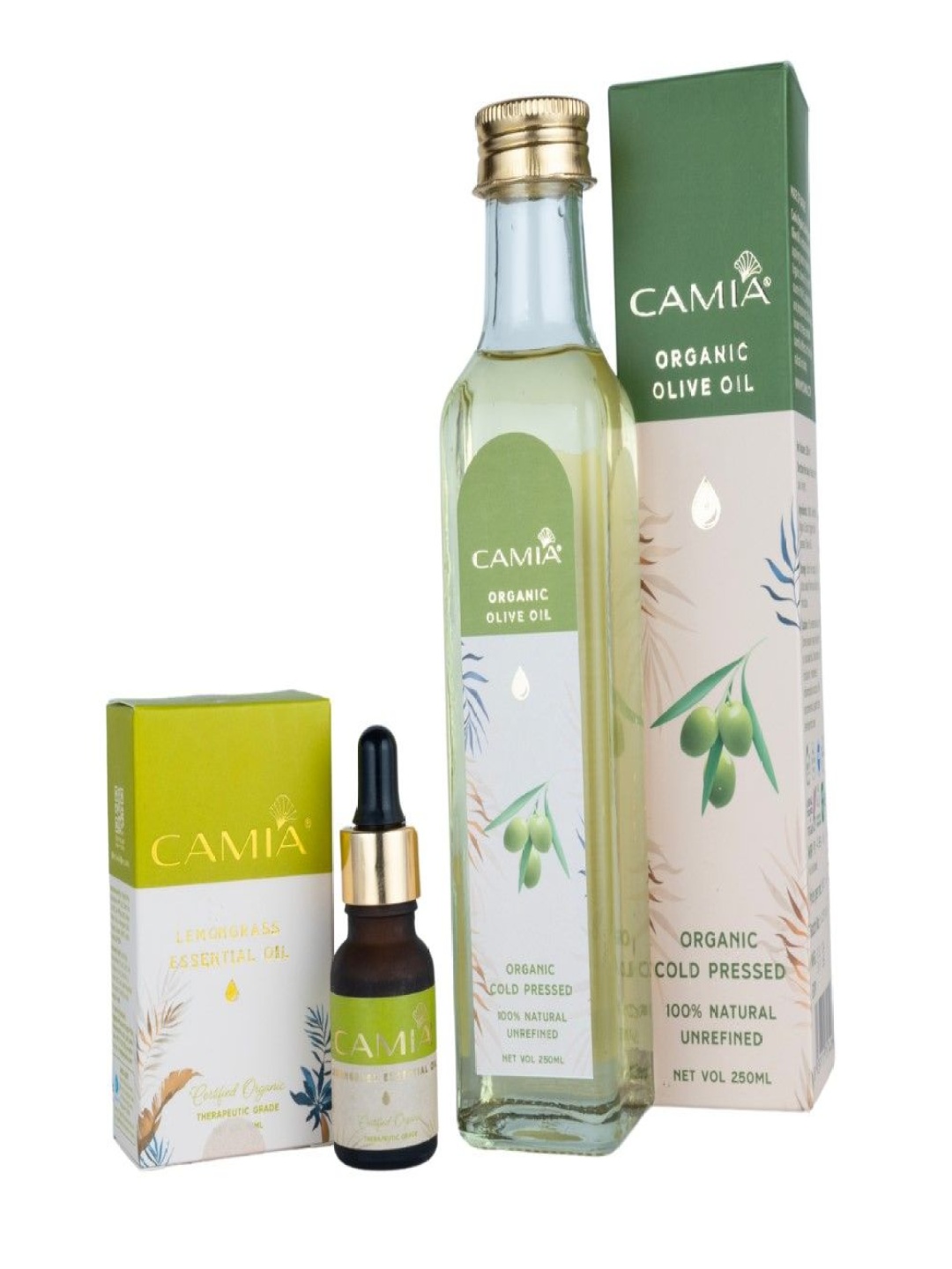 

CAMIA Set Of 2 Lemongrass Essential Oil -15 ml With Extra Virgin Olive Oil -250 ml, Beige