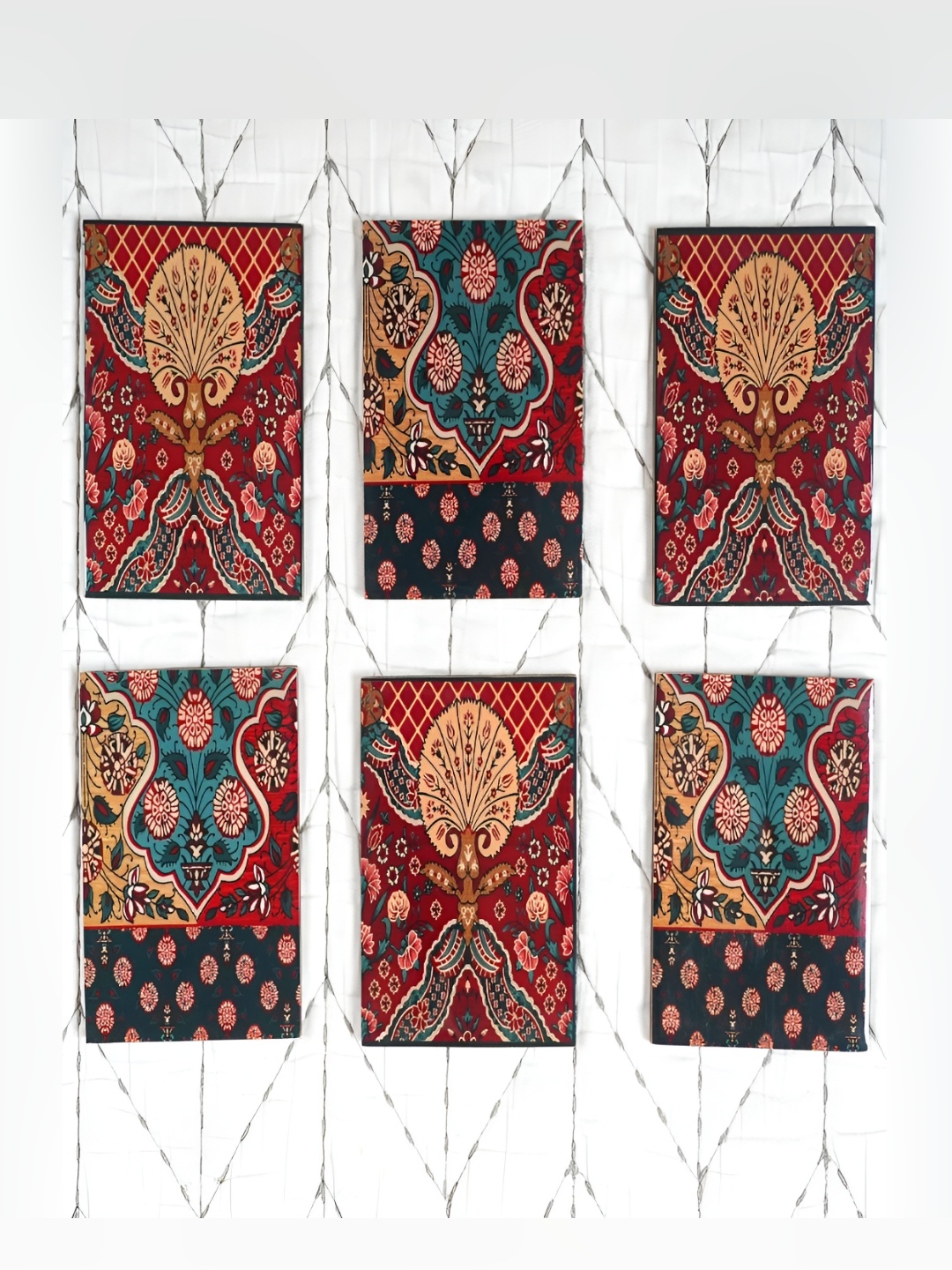 

homewards Maroon & Beige 6 Pieces Ethnic Motifs Printed Wooden Rectangle Shaped Coasters