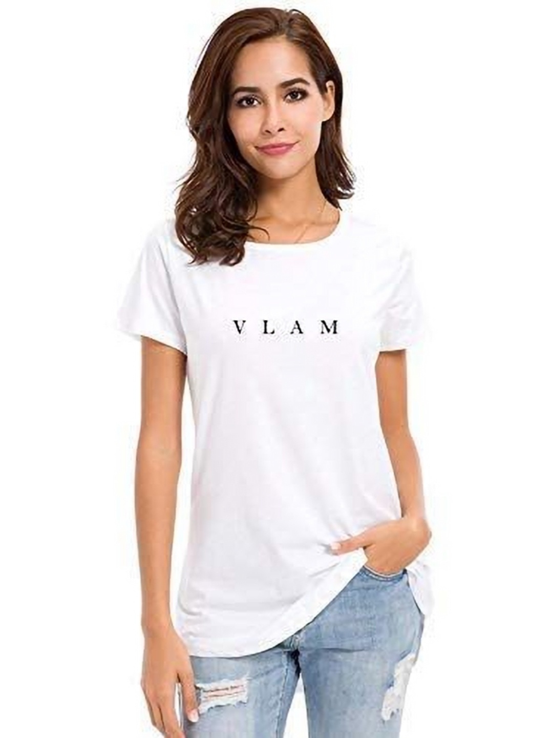 

VLAM Women Printed Applique T-shirt, White