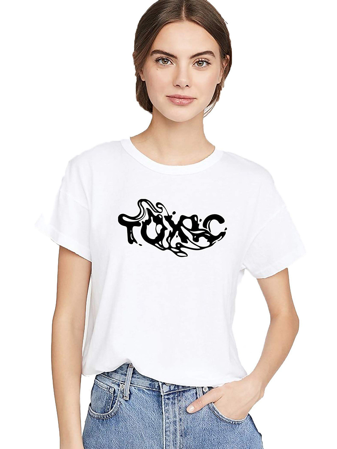 

VLAM Women Typography Printed Monochrome Applique T-shirt, White