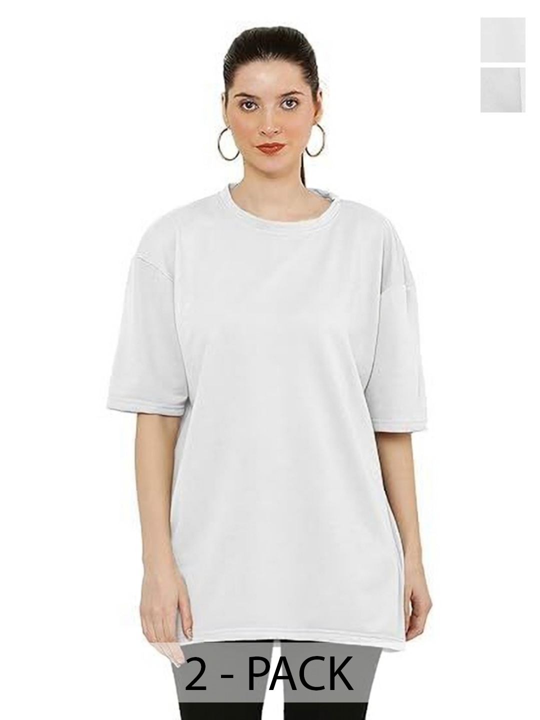 

NOTWILD Women Pack Of 2 Solid Round Neck Cotton T-shirts, White