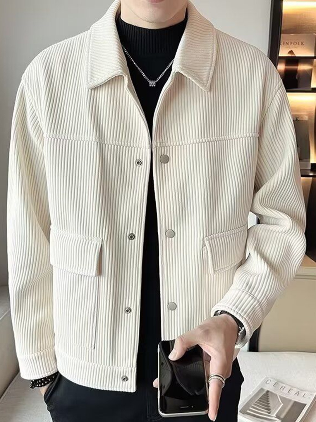 

StyleCast Men Lightweight Open Front Jacket, Cream