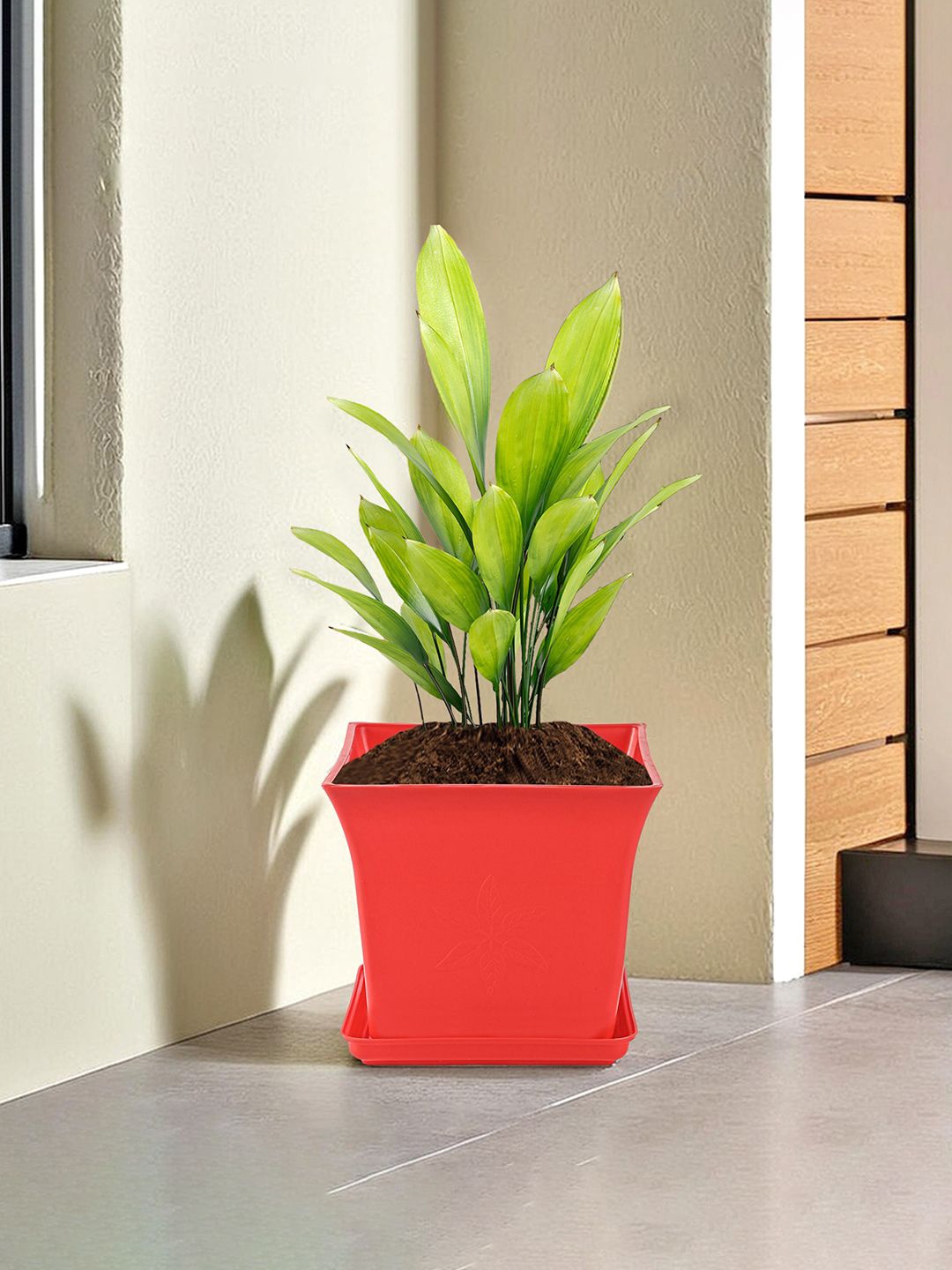 

Kuber Industries Red and Green Textured Flower Planters With Tray