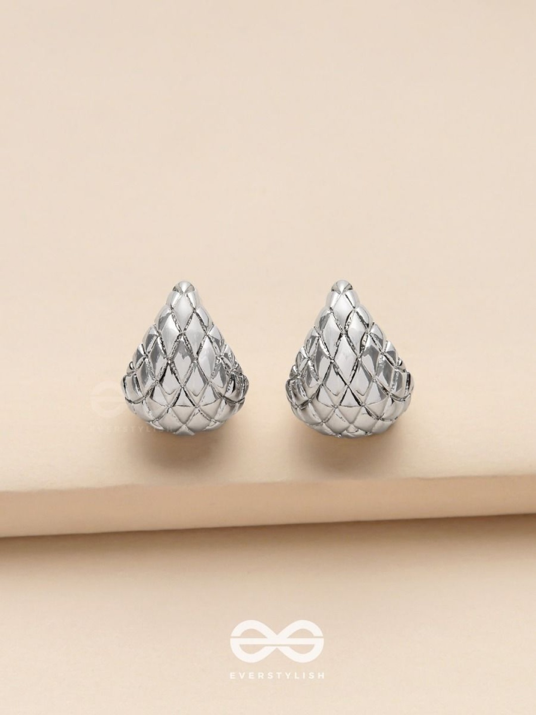 

EVERSTYLISH Moonlit Scales Artificial Stones Studded Teardrop Shaped Hoop Earrings, Silver