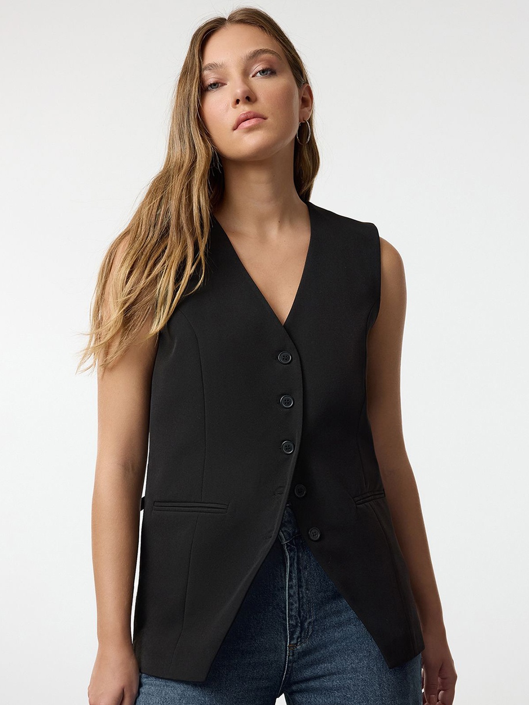 

Trendyol Siyah V-Neck Woven Waistcoat, Black