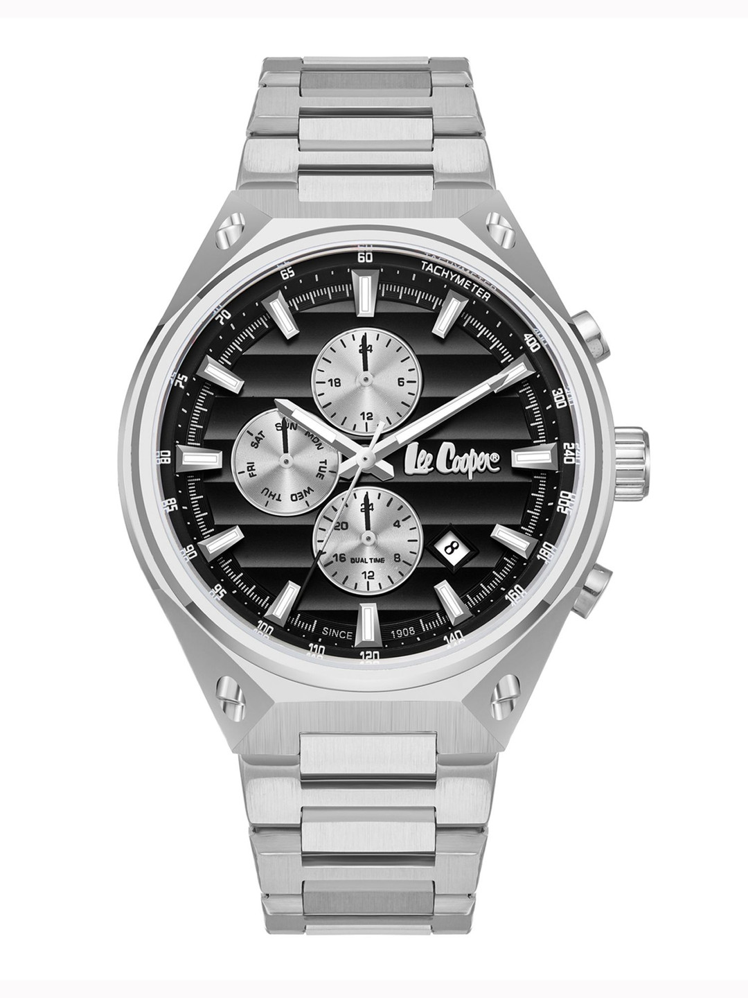 

Lee Cooper Men Brass Dial & Stainless Steel Bracelet Style Straps Analogue Multi Function Watch LC08026.350, Black