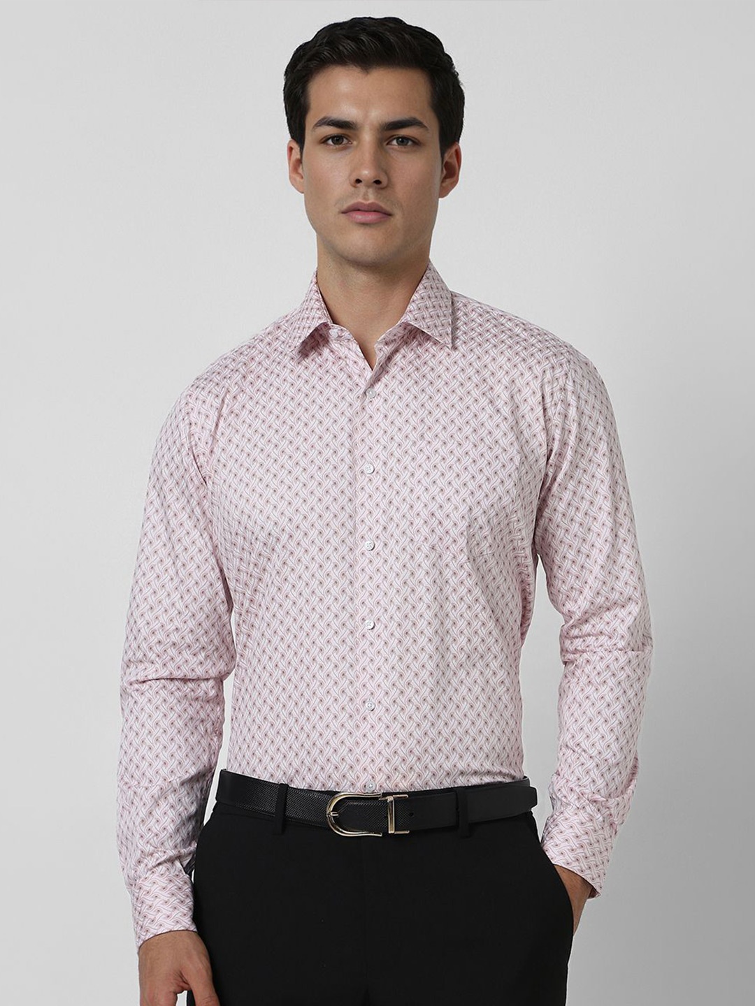 

Van Heusen Men Slim Fit Spread Collar Geometric Printed Cotton Formal Shirt, Pink