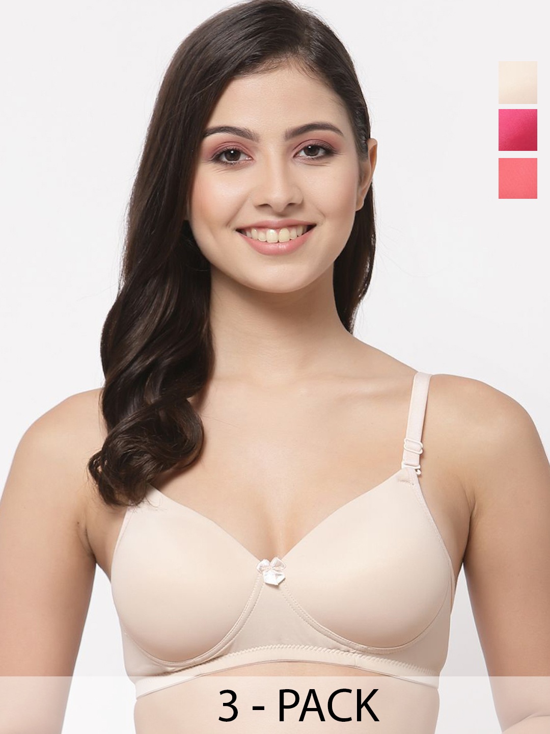 

College Girl Pack Of 3 Full Coverage Lightly Padded T-shirt Bra, Beige