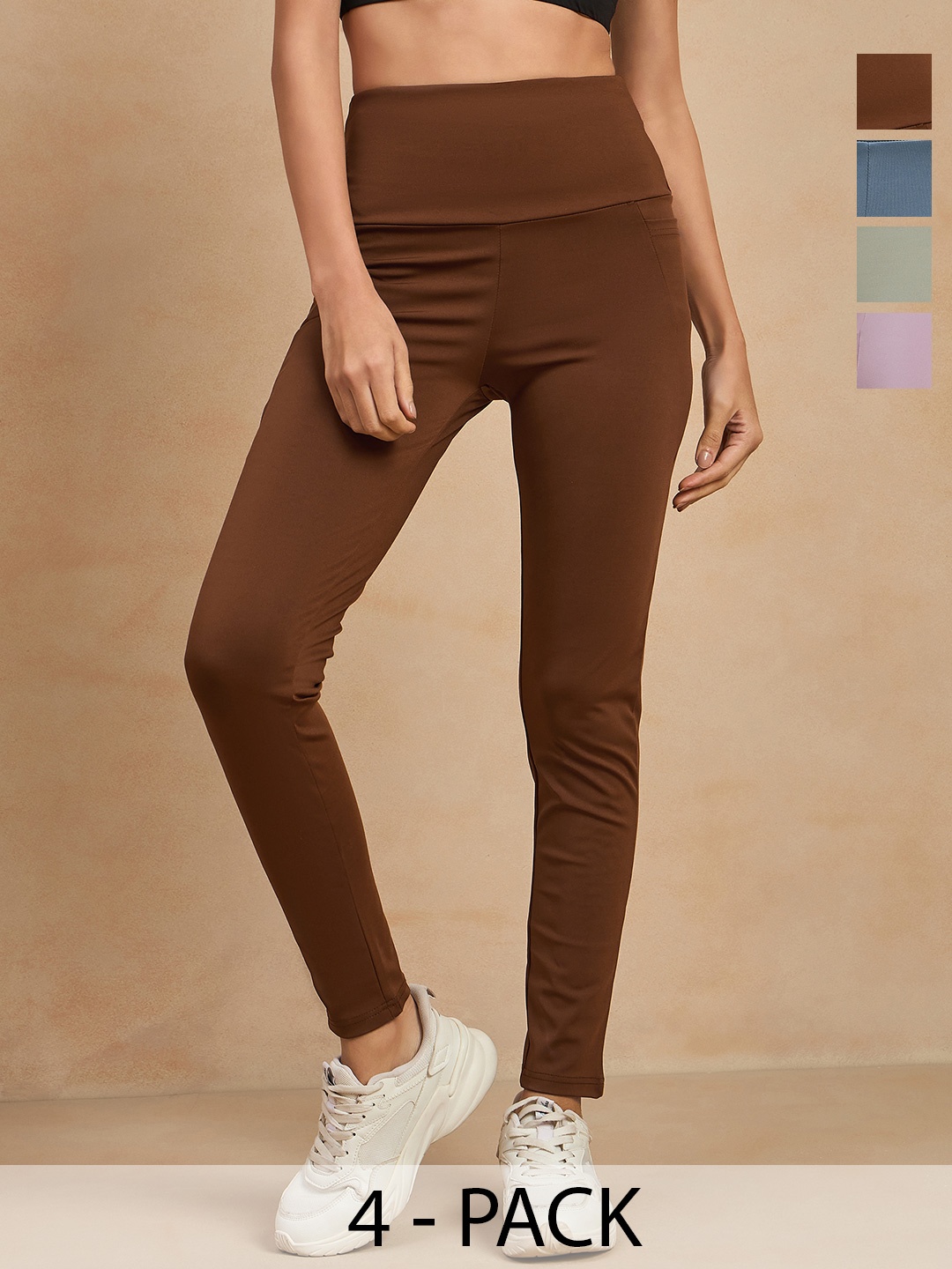 

COLOR CAPITAL Women Pack of 4 Skin Fit Antimicrobial Sports Tights, Brown