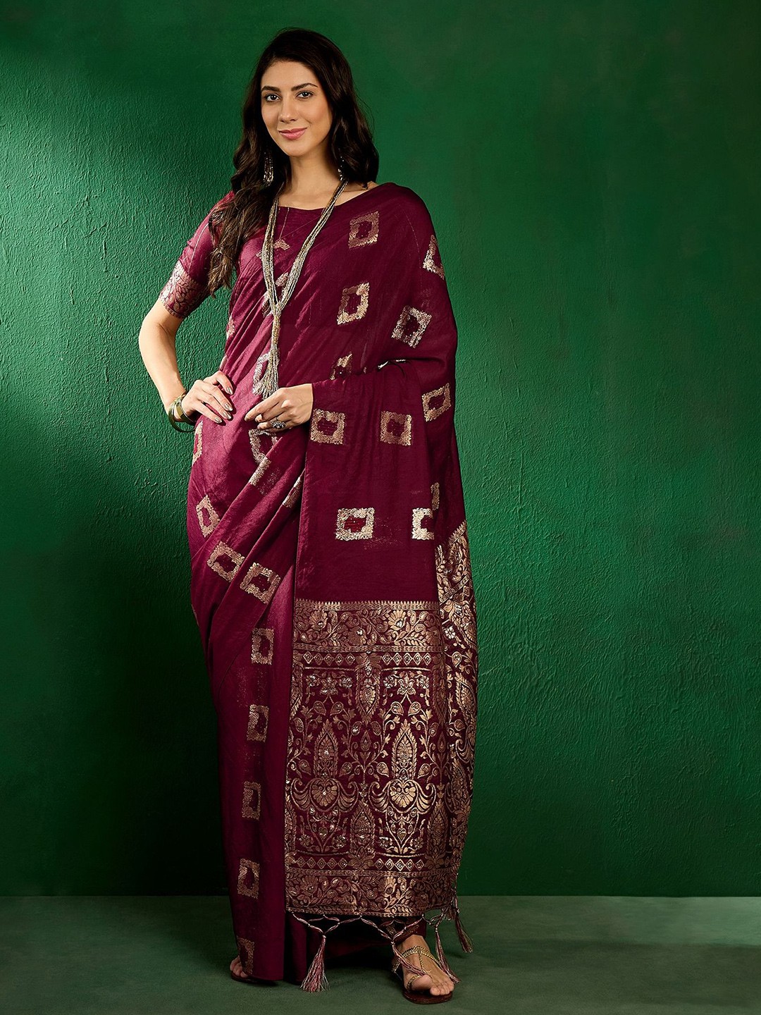 

KALINI Woven Design Zari Banarasi Saree, Purple