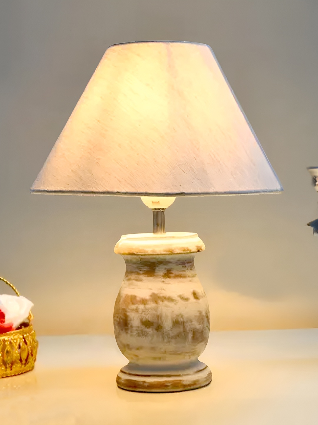 

Homesake White & Brown Frustum Shaped Wooden Table Lamp