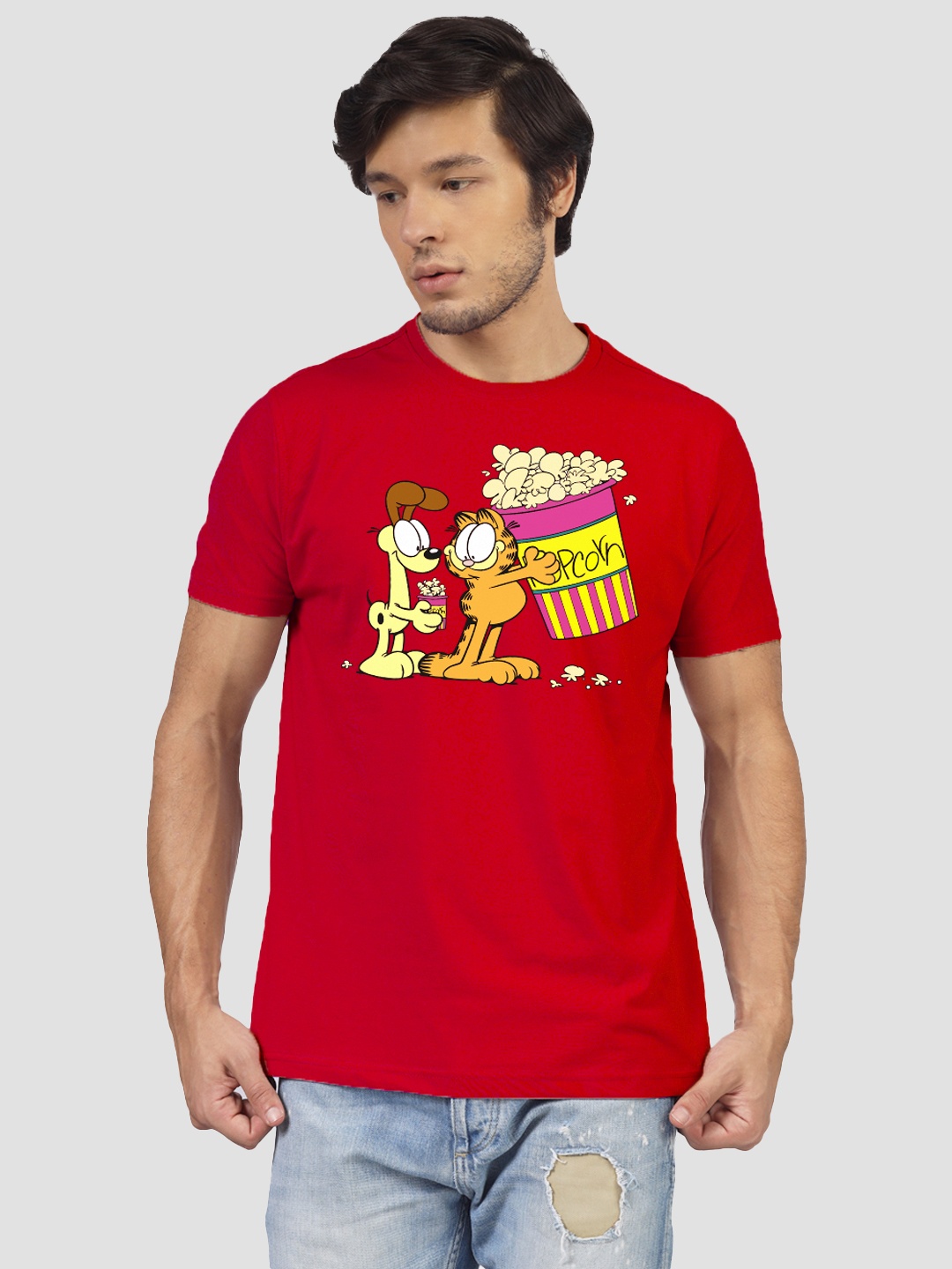 

Greylongg Men Garfield Graphic Printed Round Neck T-shirt, Red