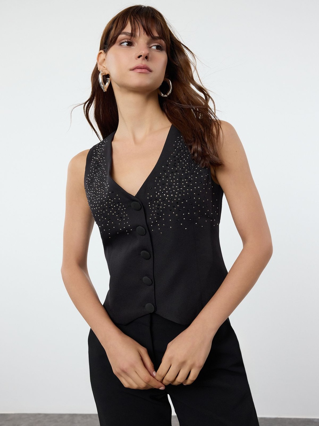

Trendyol Siyah V Neck Sleeveless Waistcoat, Black