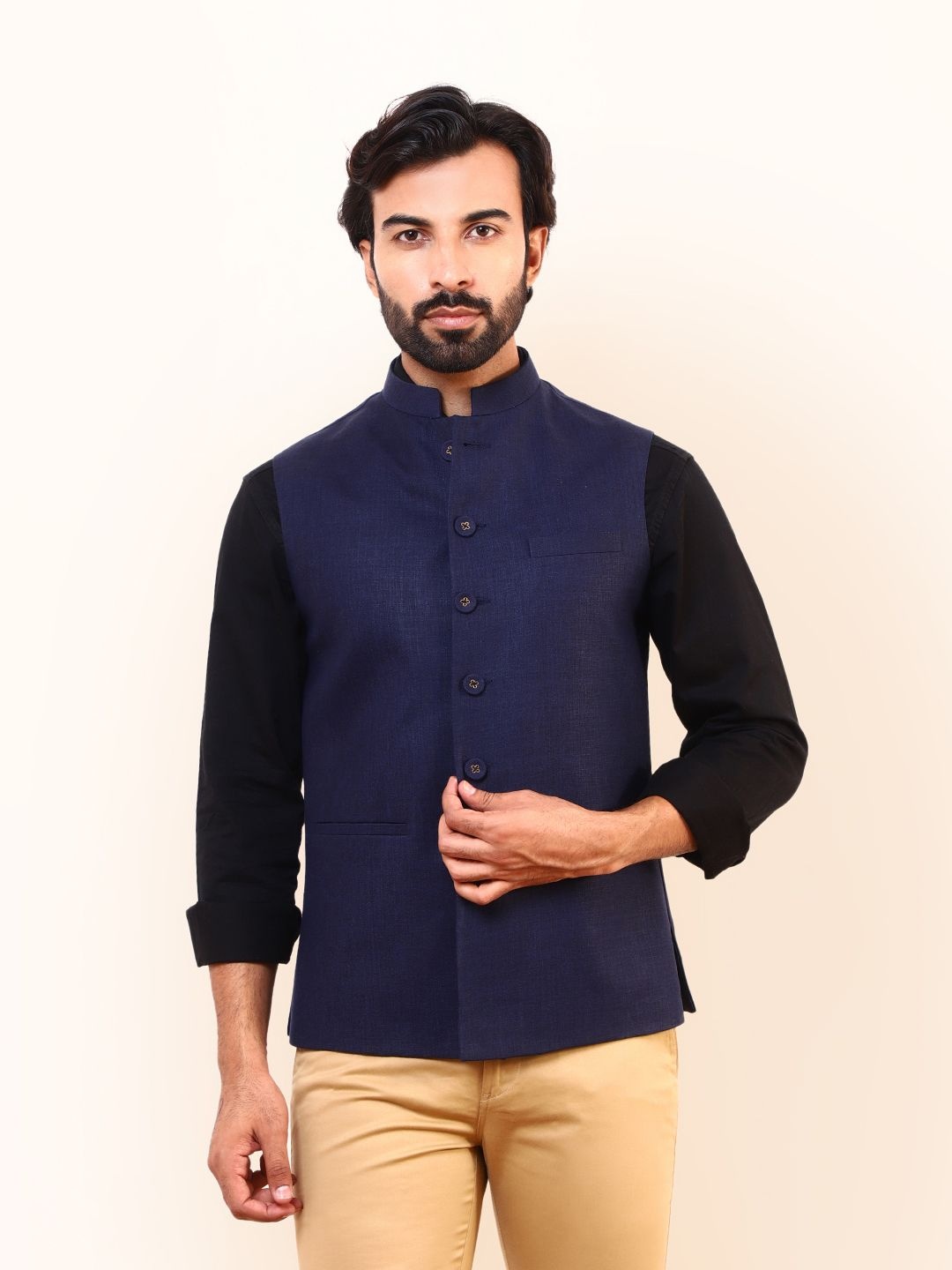 

Satwaa Mandarin Collar Nehru Jacket, Navy blue