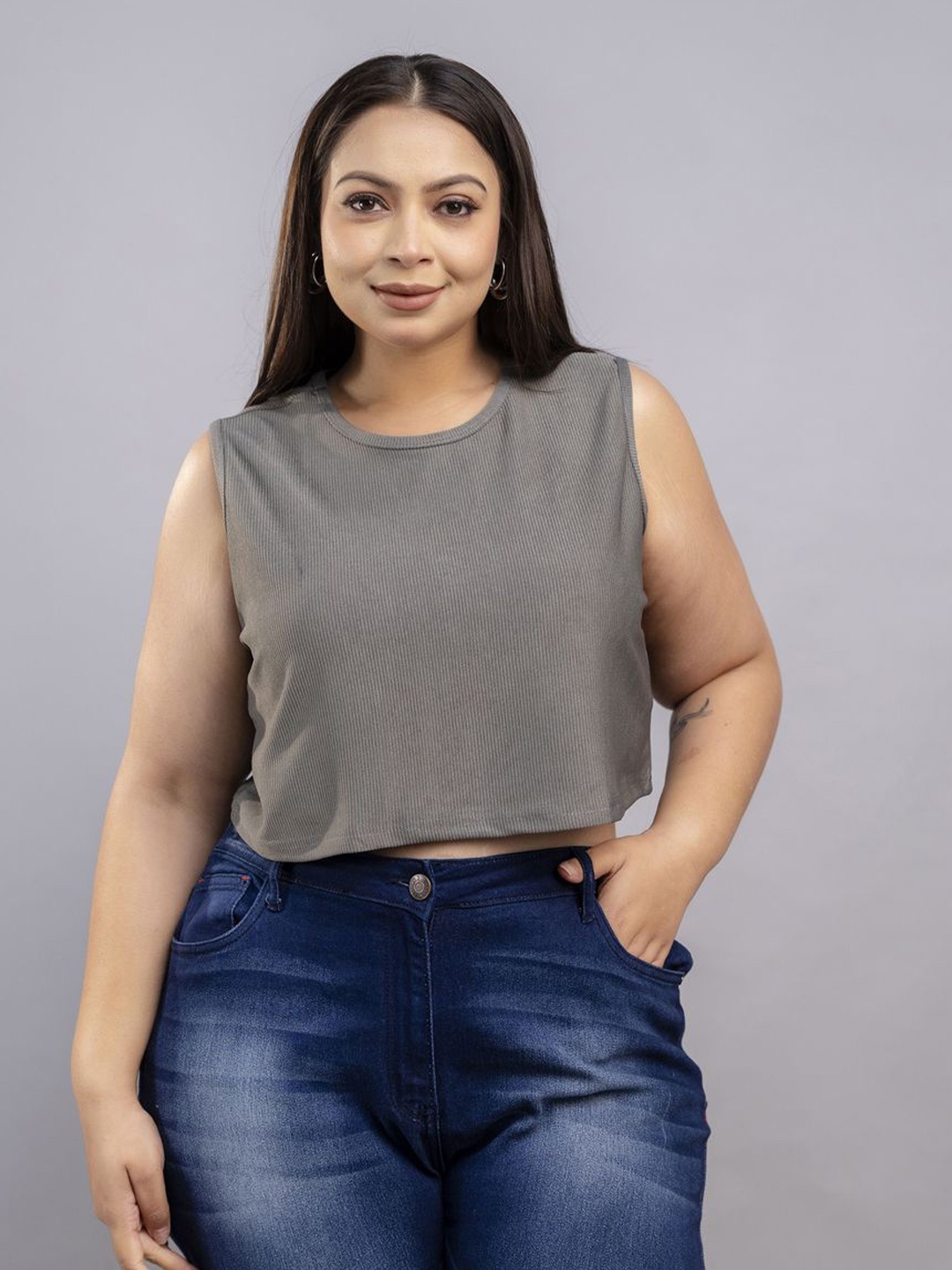 

Fashion Zest Plus Size Cotton Tank Crop Top, Grey