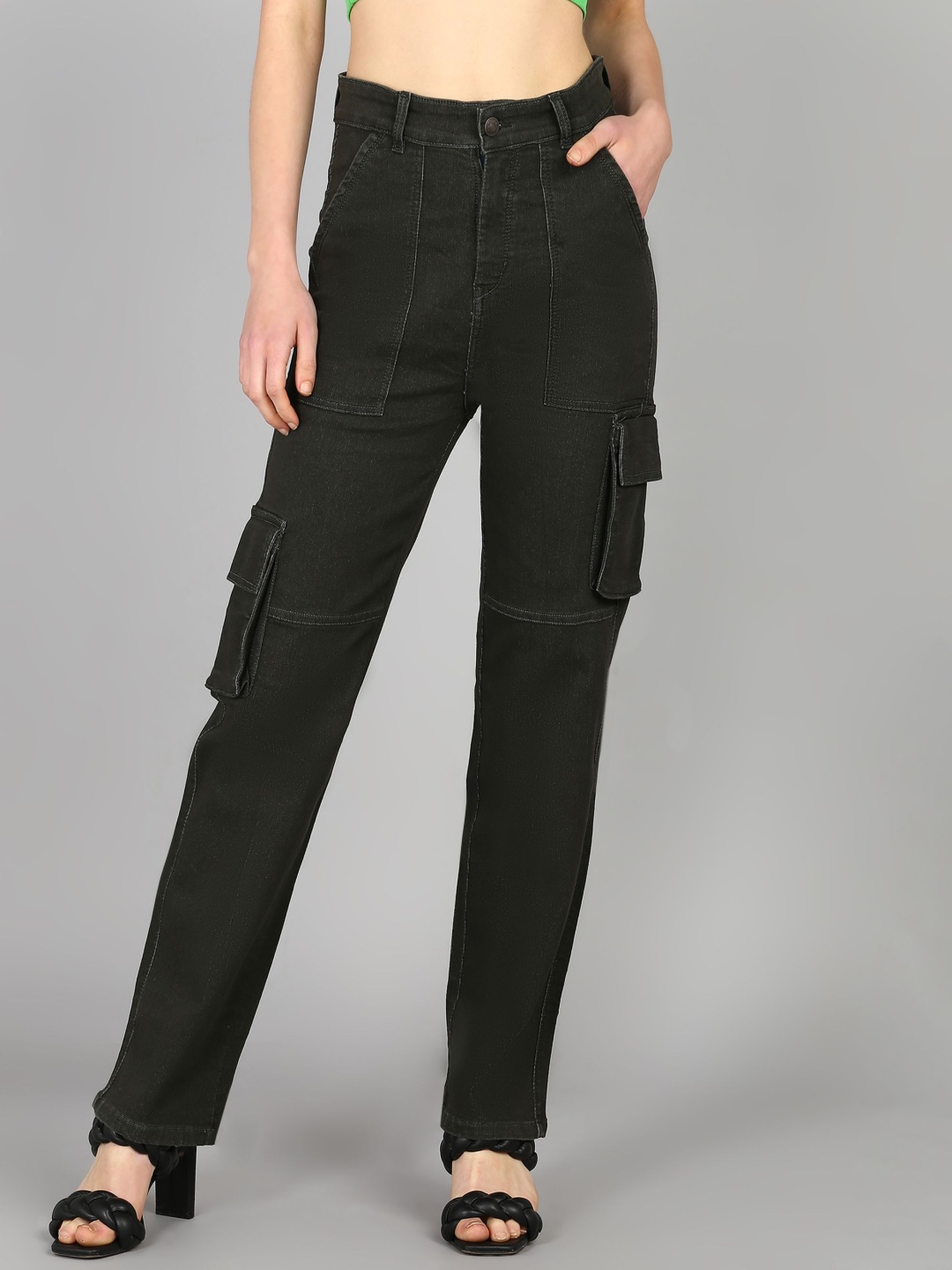 

Glossia Women Comfort Wide Leg High-Rise Light Fade Acid Wash Stretchable Jeans, Charcoal