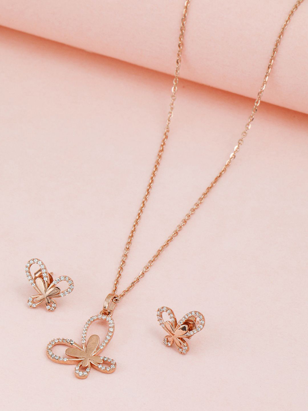 

MAIRA 925 Sterling Silver Rose Gold-Plated Cubic Zirconia Stones Studded Jewellery Set