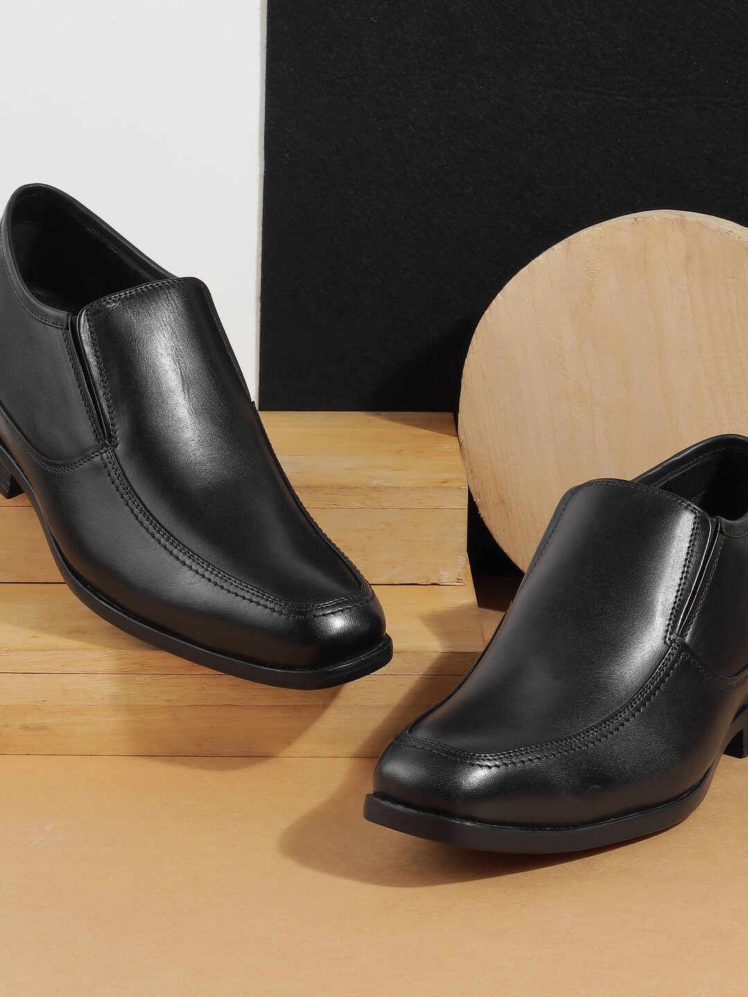 

DAVINCHI Men Leather Formal Slip-On Shoes, Black