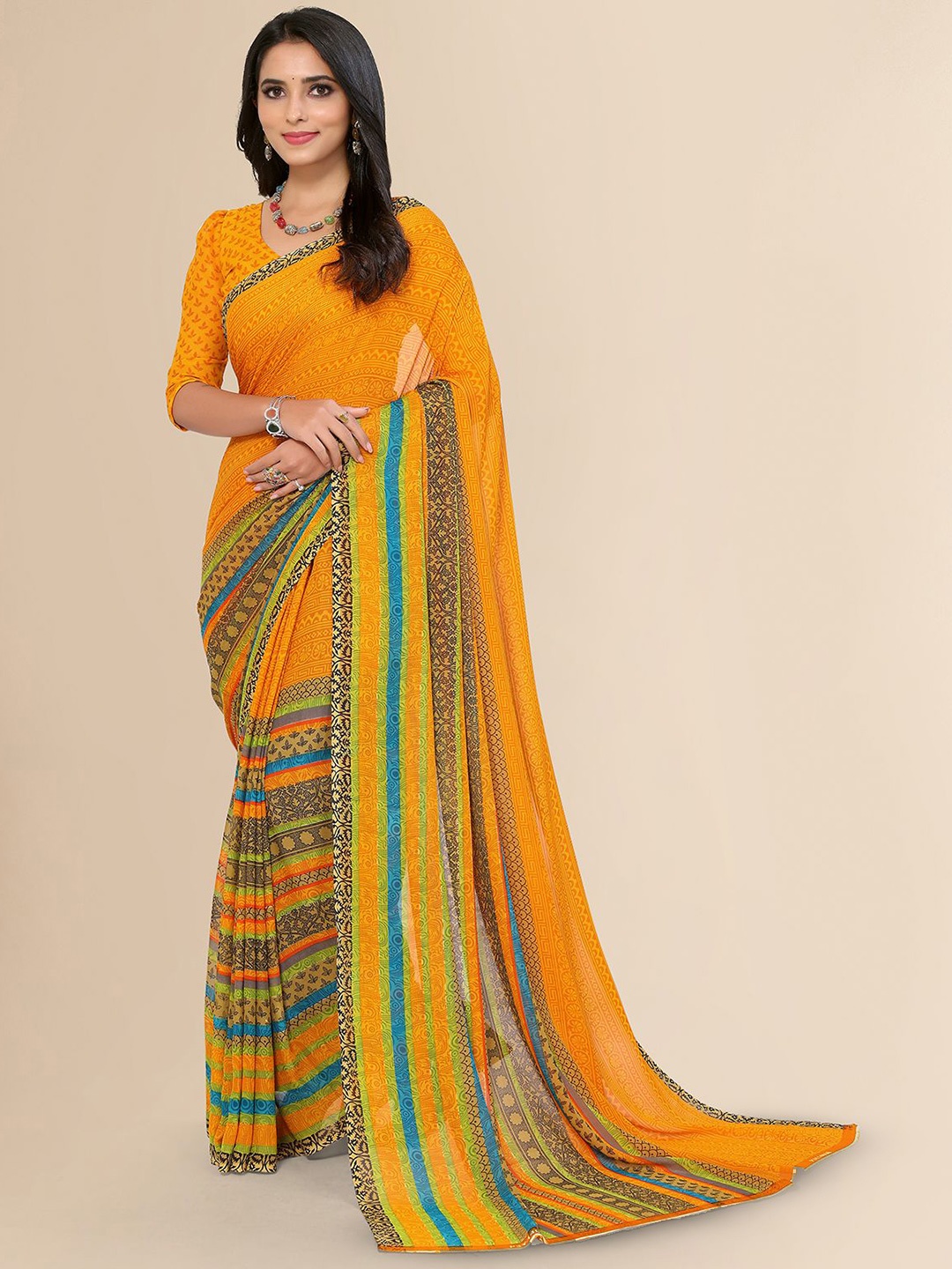 

Moda Rapido Abstract Printed Saree With Blouse Piece, Yellow