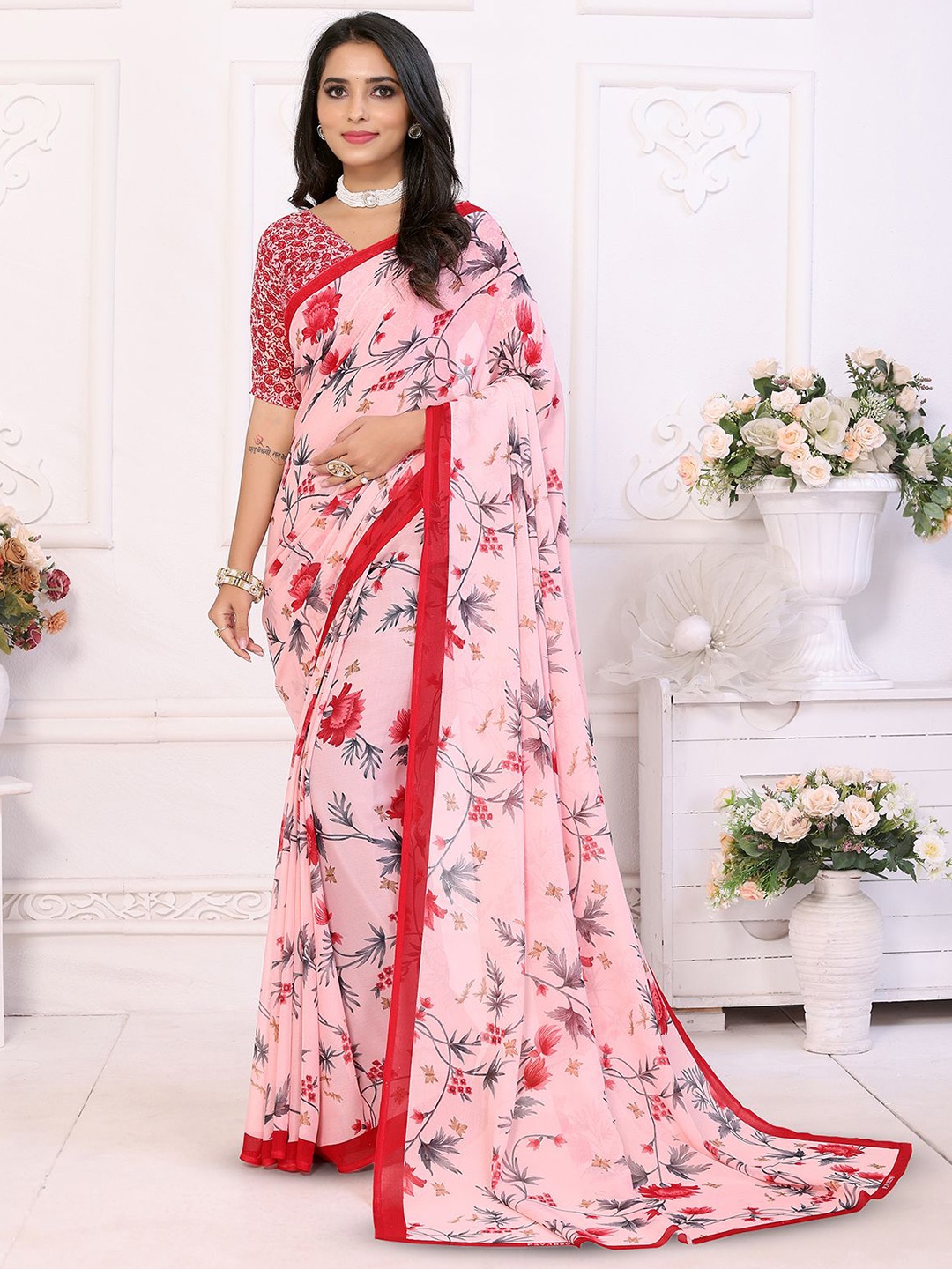 

Moda Rapido Floral Printed Saree, Pink