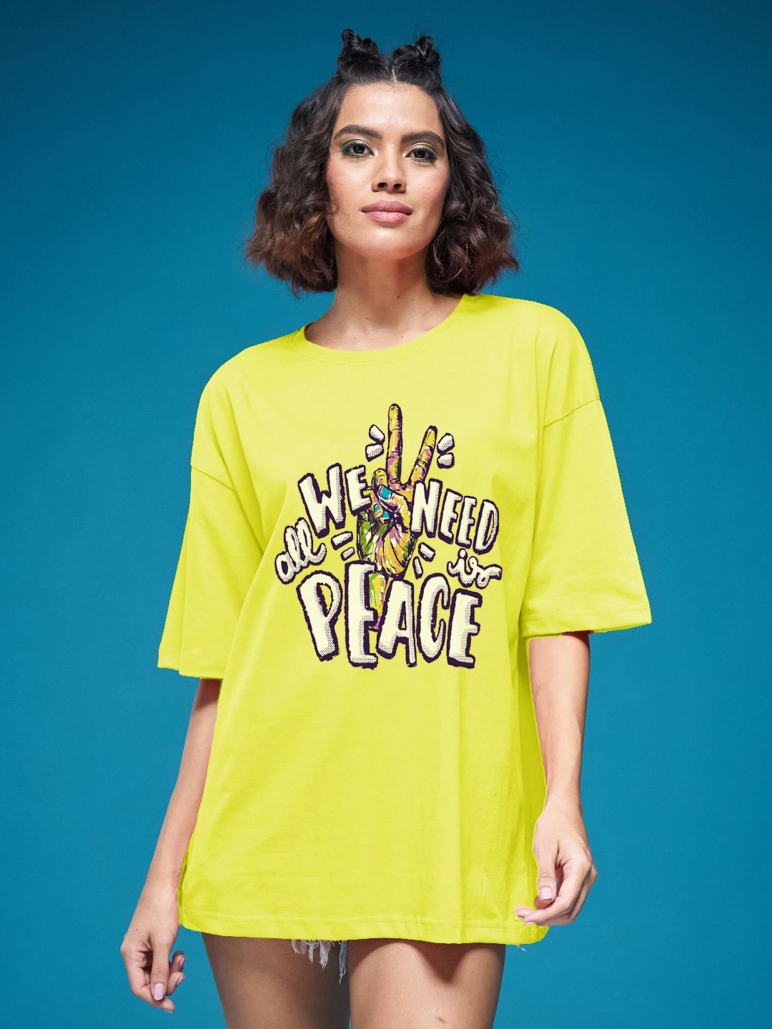 

SMARTEES Women Typography Printed Round Neck Cotton Oversized T-shirt, Lime green