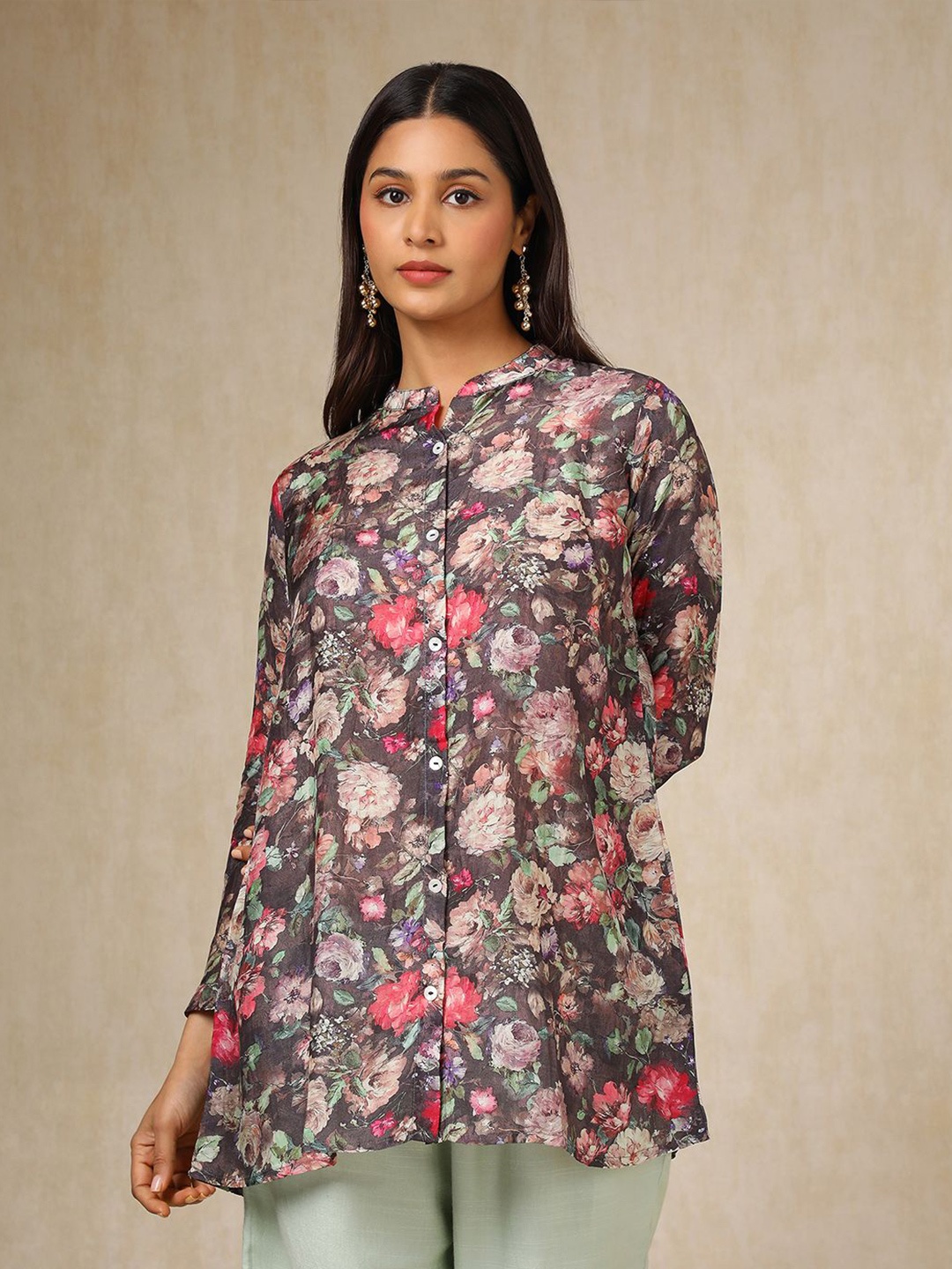 

Soch Women Floral Printed Tunic, Charcoal