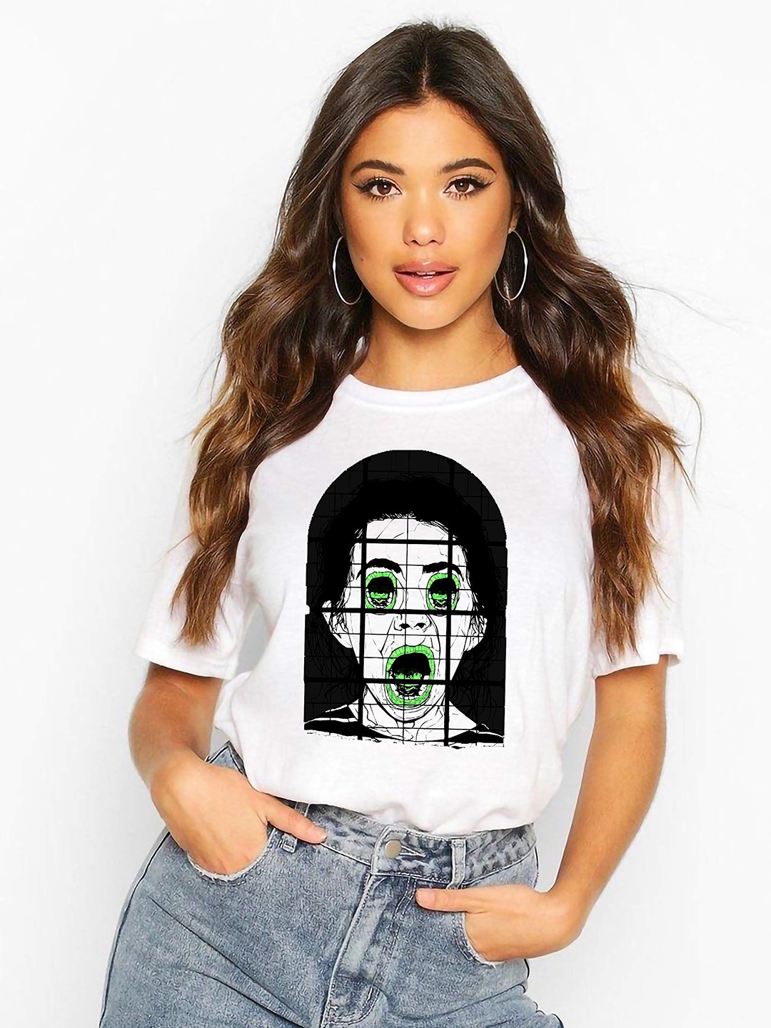 

VLAM Women Graphic Printed Round Neck Cotton T-shirt, White
