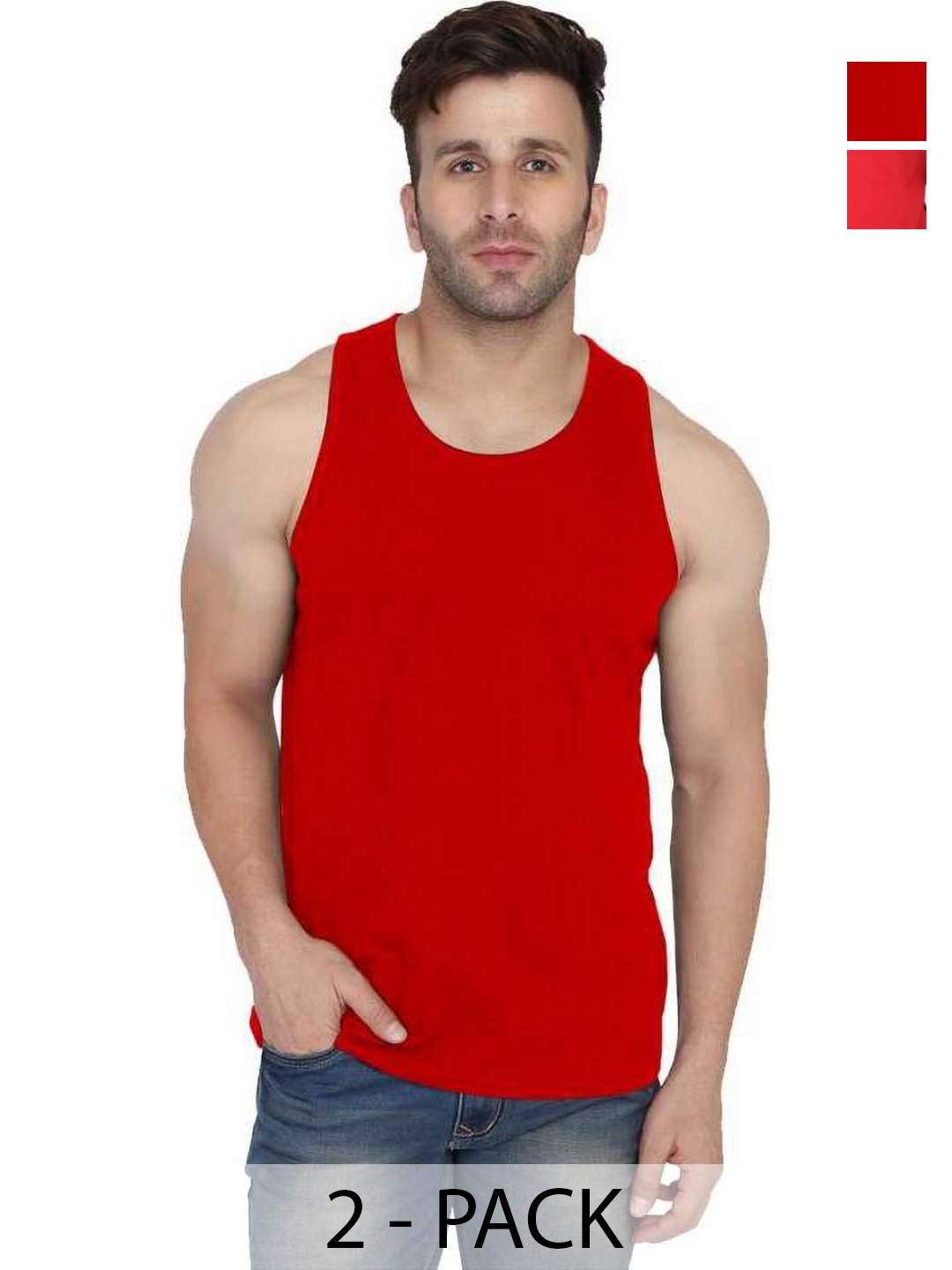 

WOOSTRO Men Pack Of 2 Solid Round Neck Cotton Slim Fit T-shirts, Red