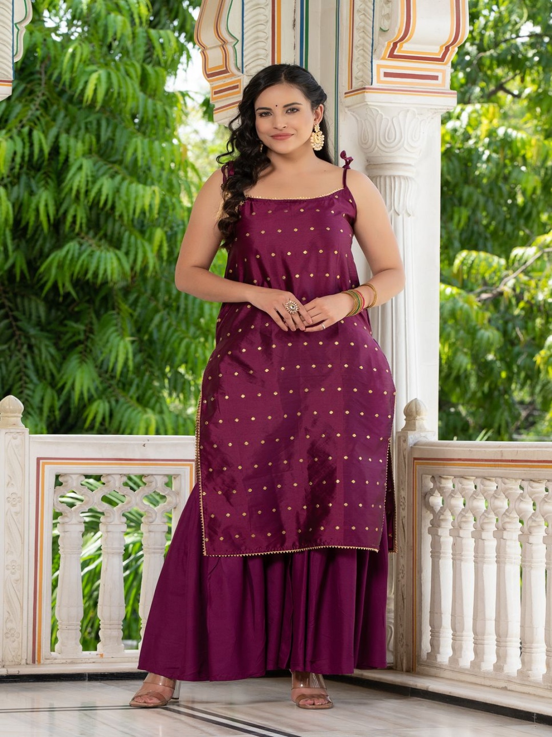 

Moda Rapido Women Regular Pure Silk Kurta with Sharara, Purple