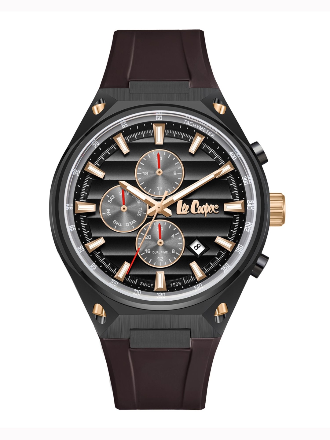 

Lee Cooper Men Brass Dial & Leather Straps Analogue Multi Function Watch LC08063.061, Black