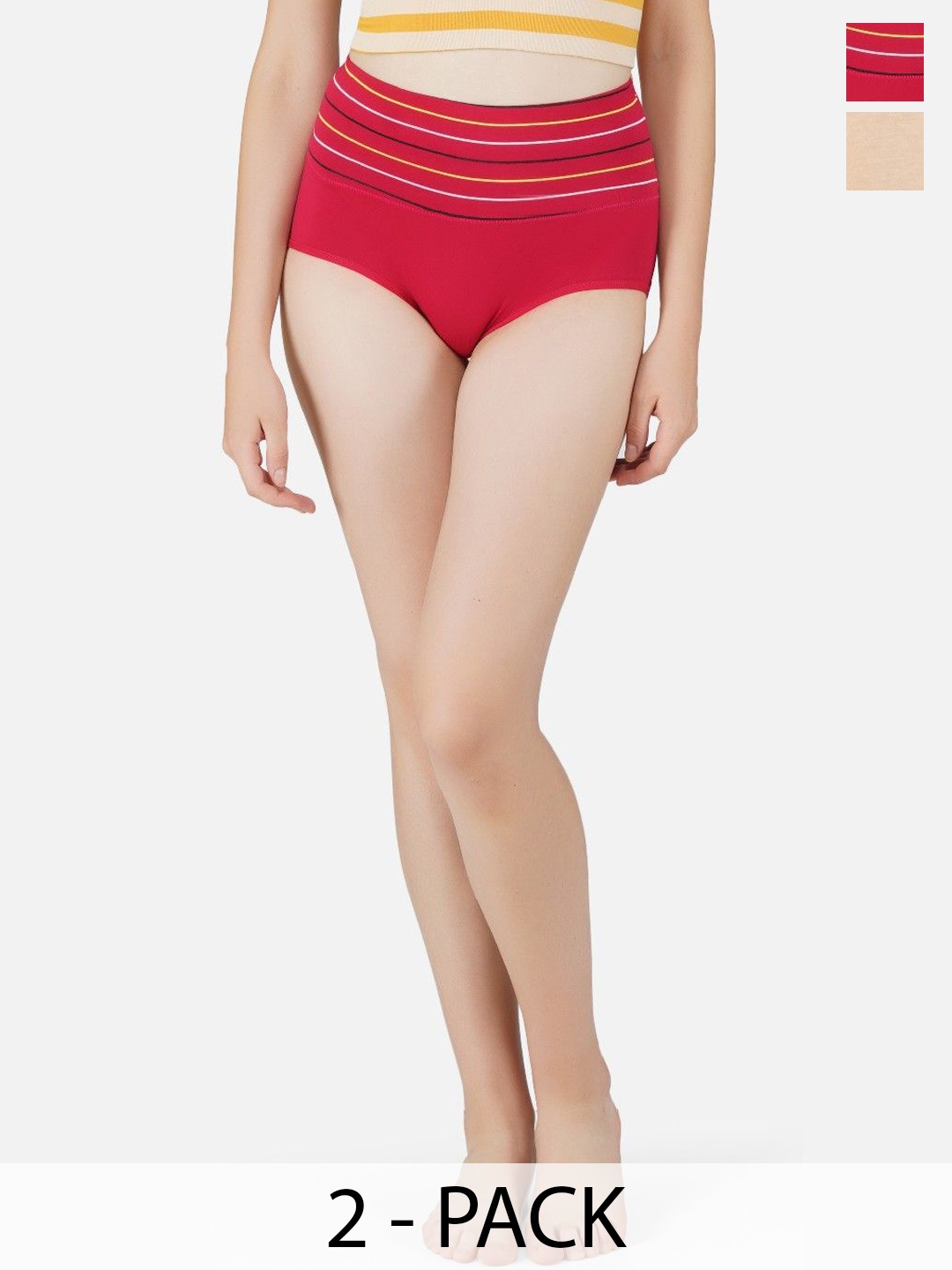 

Poftik Women Pack Of 2 High Rise Hipster Briefs, Assorted
