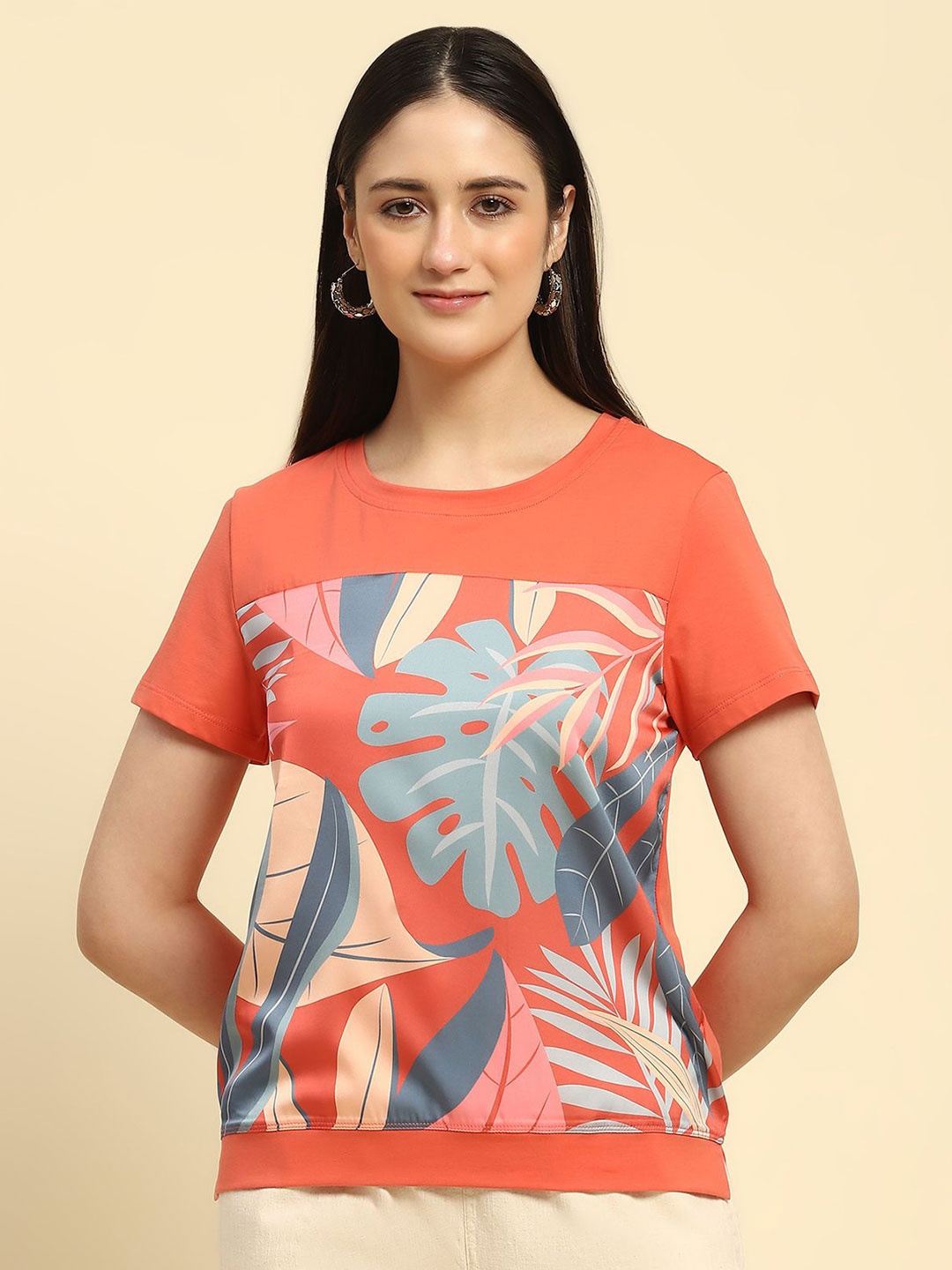 

Global Republic Print Cotton Top, Orange