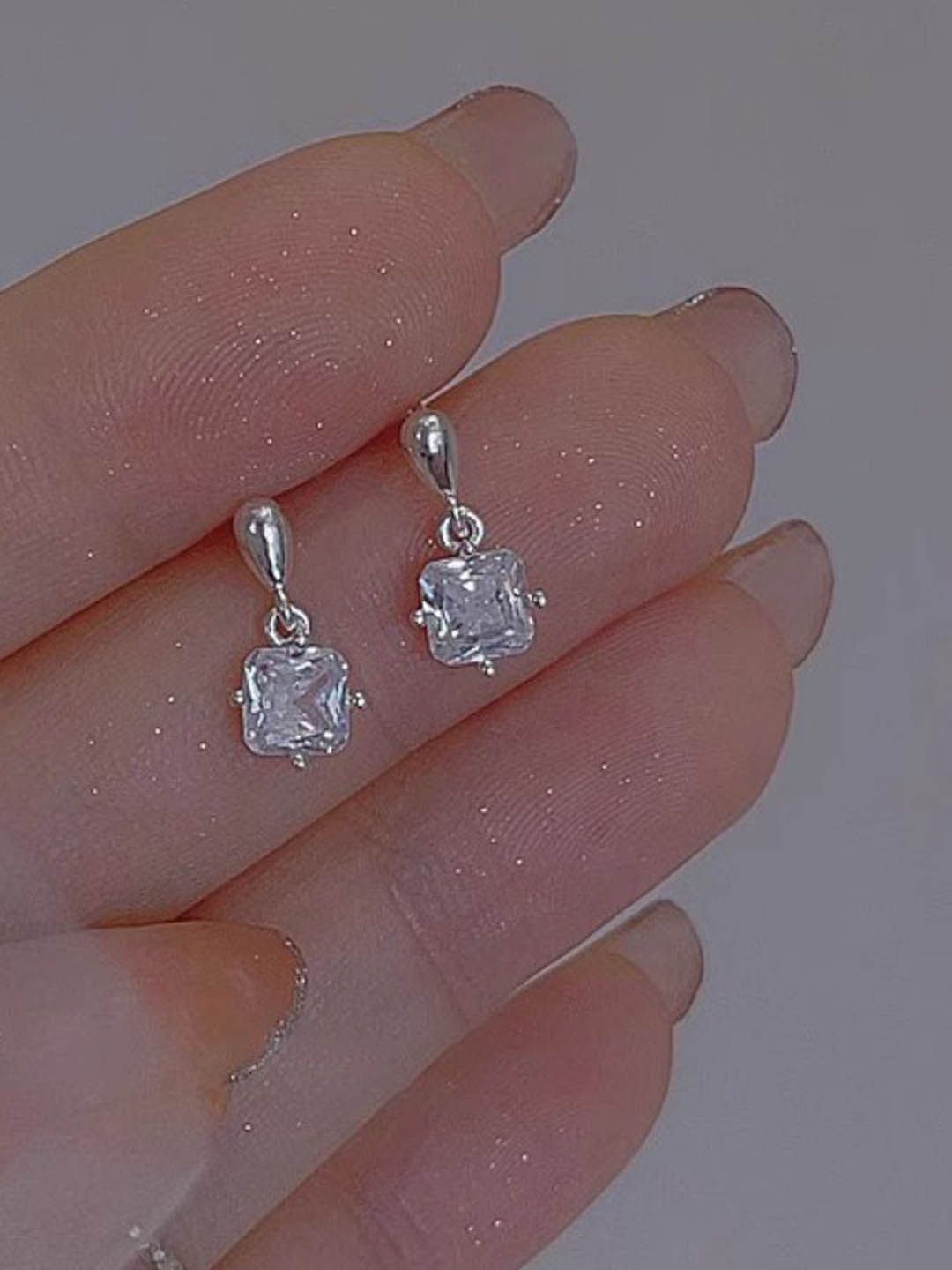 

StyleCast Artificial Stones Studded Contemporary Shaped Drop Earrings, Silver