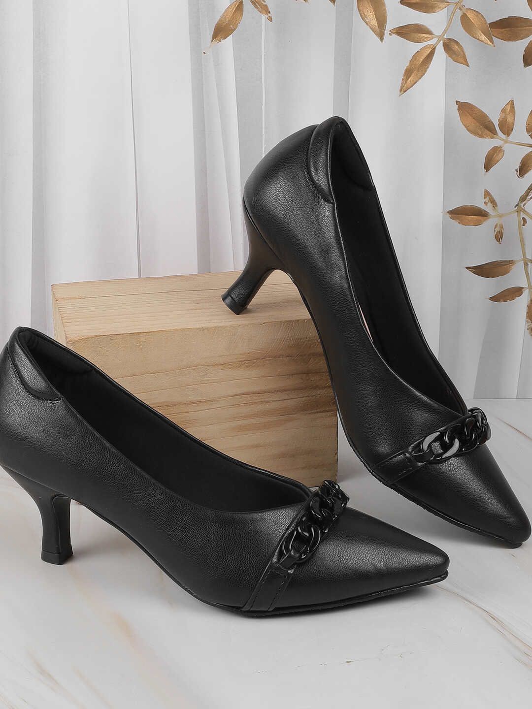

Metro Women Pointed Toe Kitten Pumps with Buckle, Black