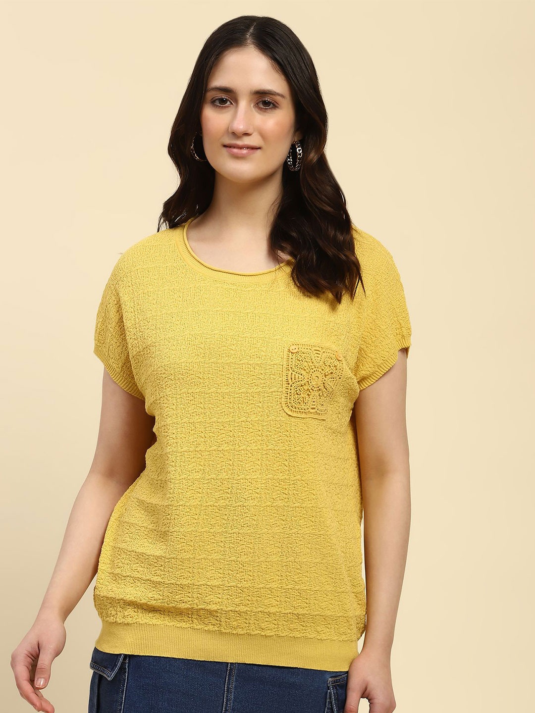 

Global Republic Women Embroidered Longline Top, Mustard