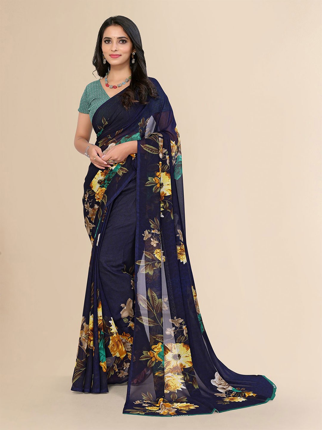 

Moda Rapido Floral Printed Saree, Blue