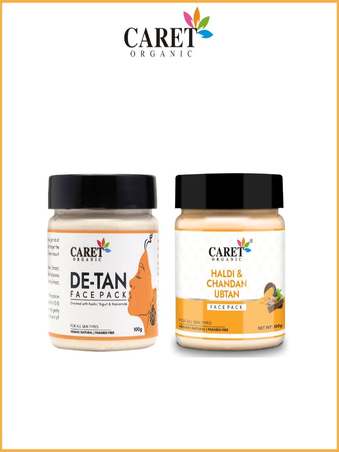 

CARET ORGANIC Set Of 2 De-Tan Face Pack & Haldi & Chandan Ubtan Face Pack - 100 g Each, Multi