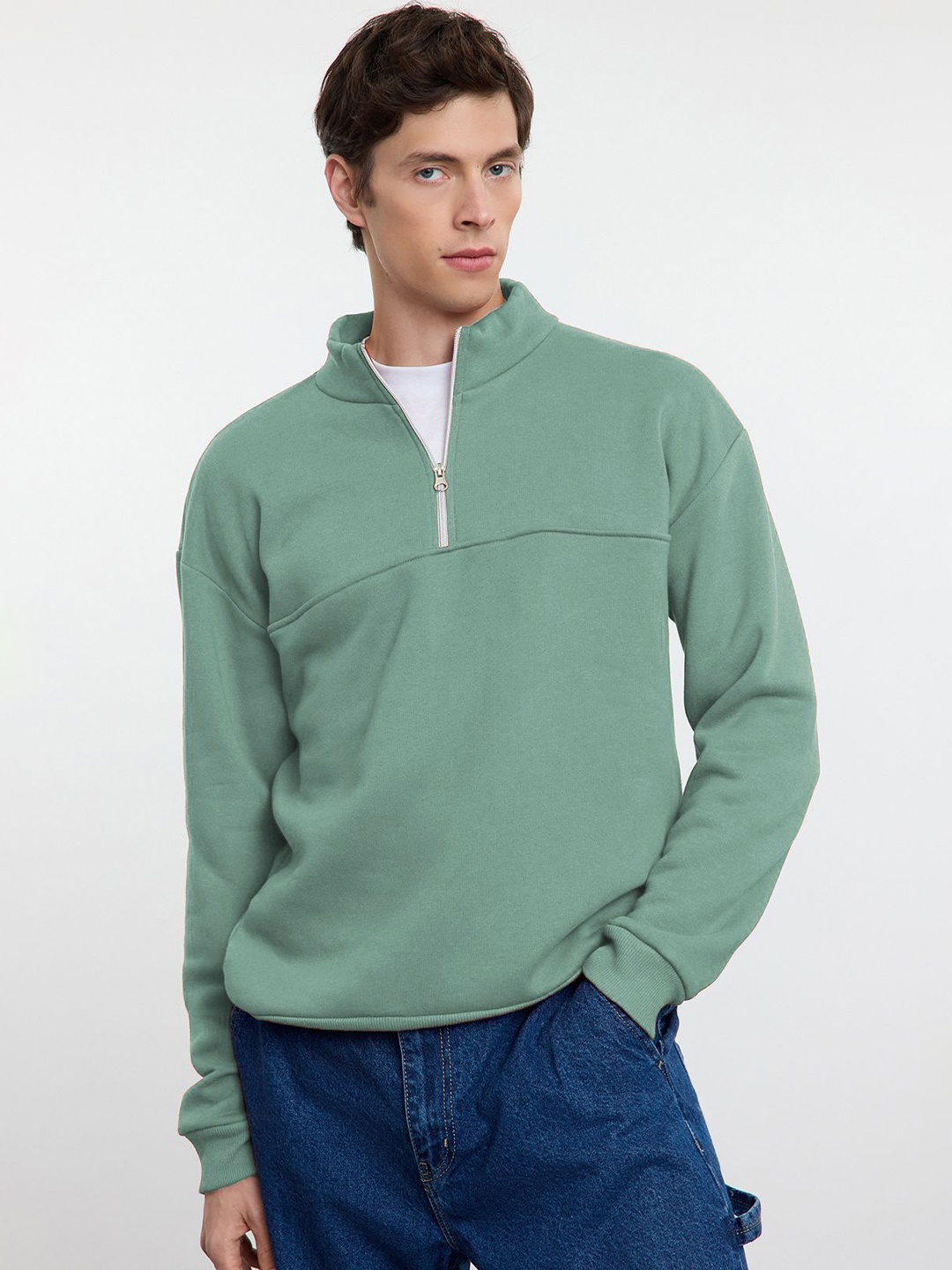 

Trendyol Women Mock Collar Pullover Sweatshirt, Green