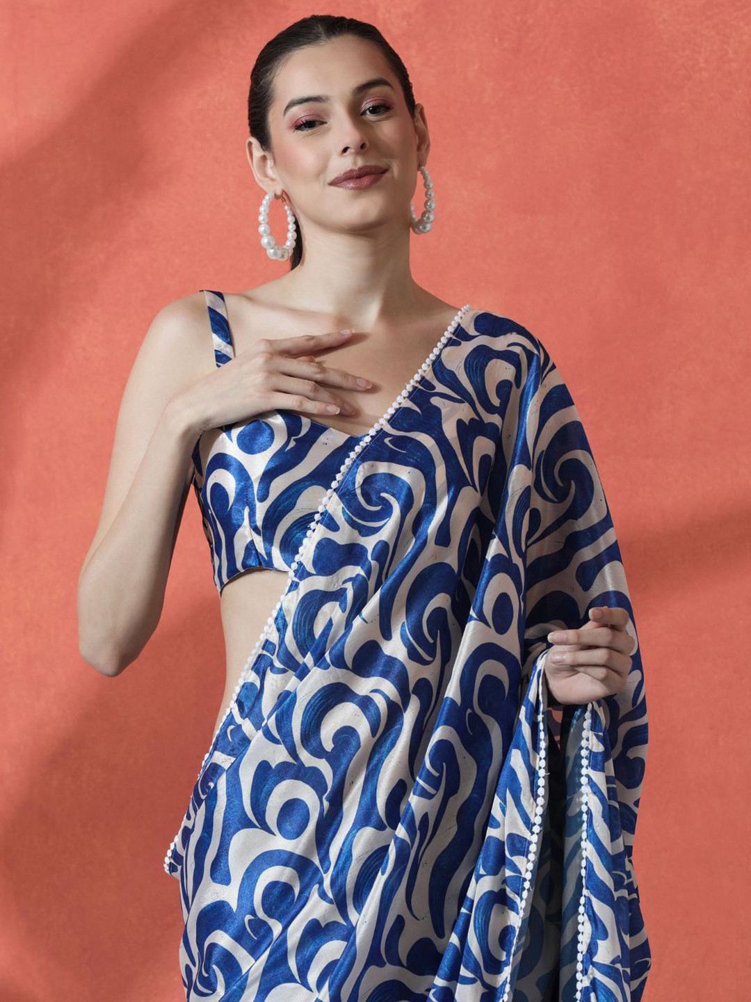 

Sangria Satin Digital Printed Ready to wear Saree, Beige