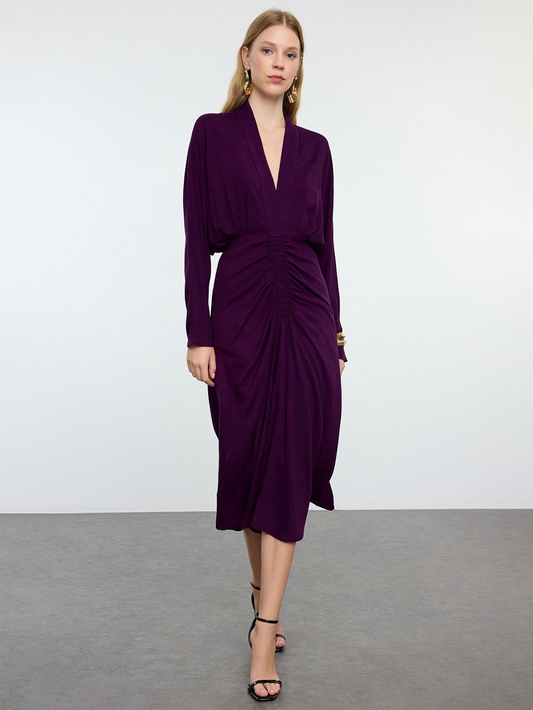 

Trendyol V-Neck Sheath Midi Dress, Violet