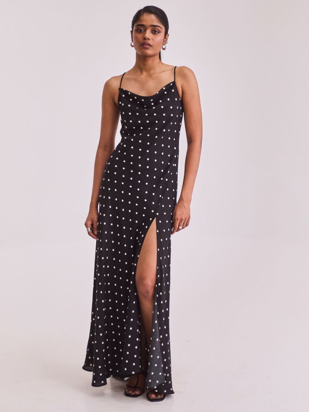 

Urban Suburban Polka Dot Print Cowl Neck Crepe Maxi Dress, Black