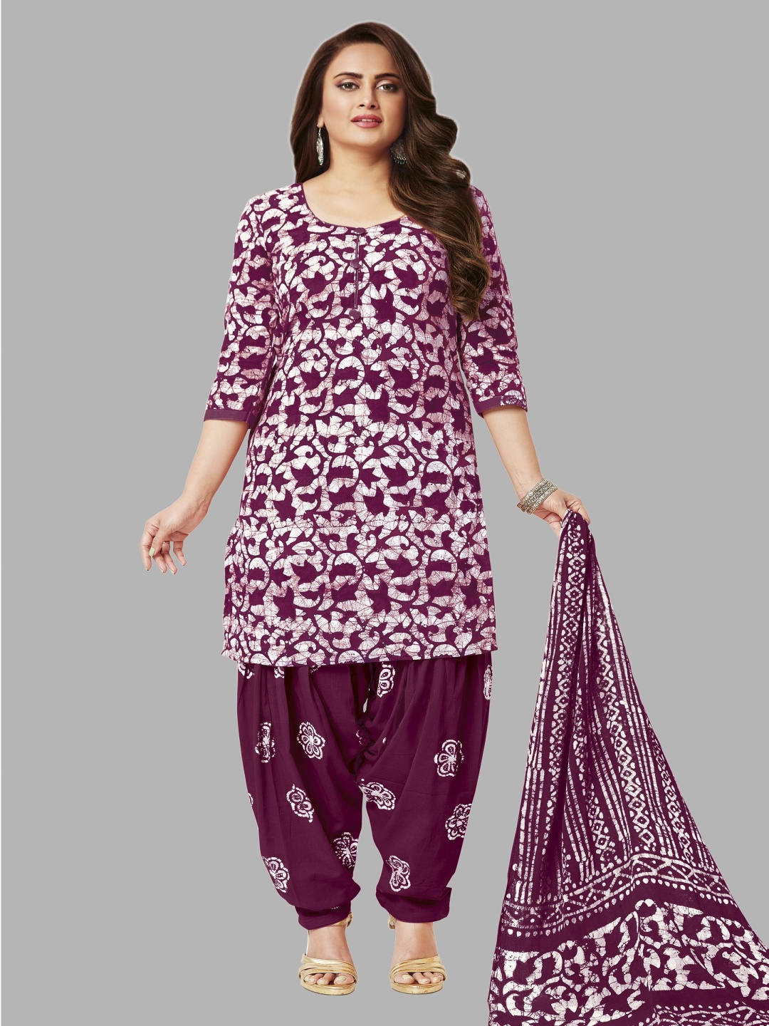 

shree jeenmata collection Printed Pure Cotton Unstitched Dress Material, Purple