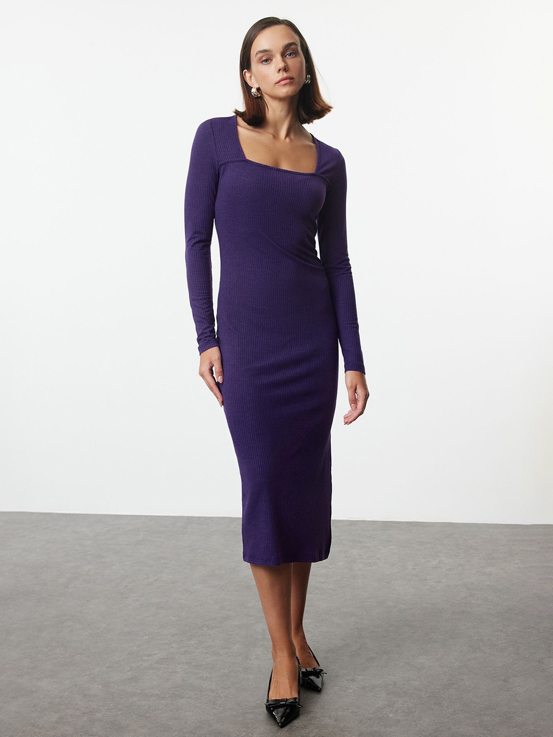 

Trendyol Square Neck Bodycon Midi Dress, Purple