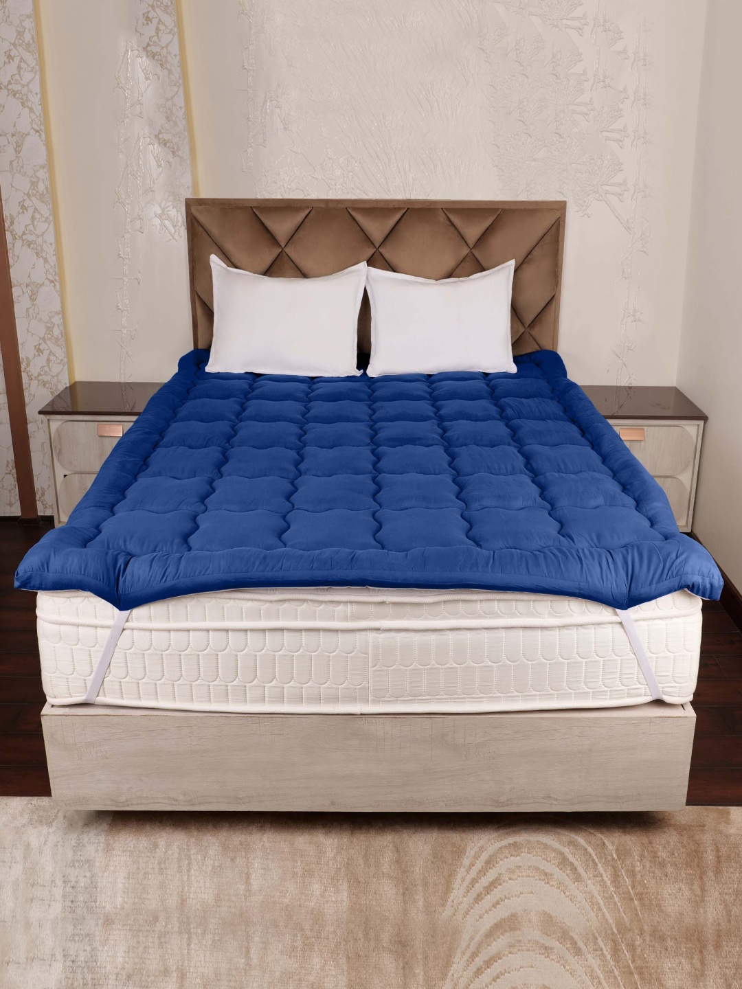 

AJISH Navy Blue Quilted Queen Breathable Mattress Protector