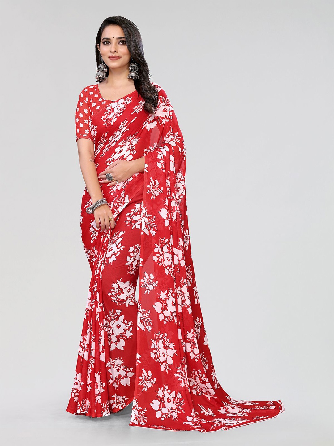 

Moda Rapido Poly Georgette Saree, Red