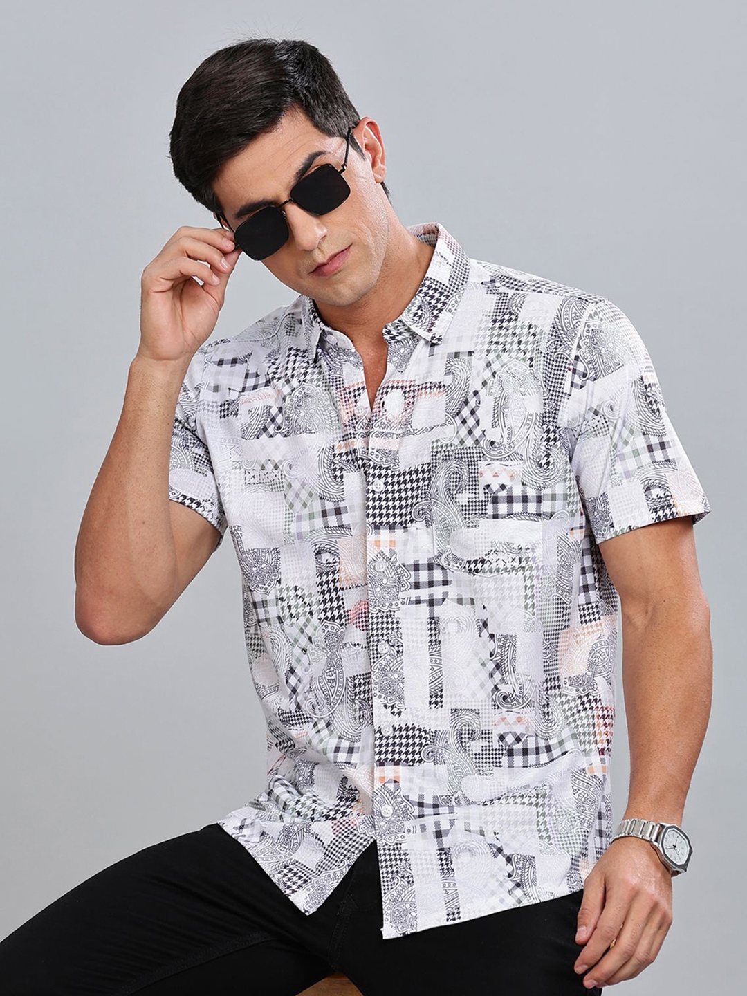 

BULLMER Men Standard Opaque Printed Casual Shirt, White