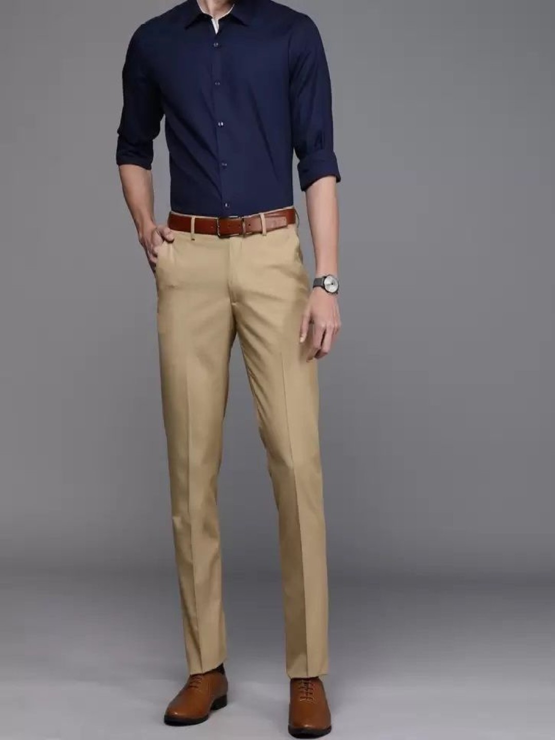

MACBERRYS Men Smart Fit Mid-Rise Formal Trousers, Cream