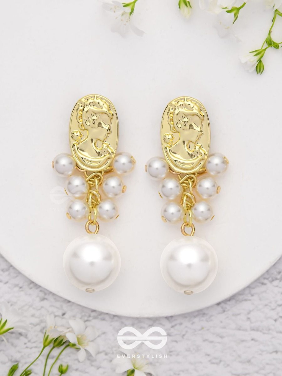 

EVERSTYLISH Victorian Pearls Contemporary Artificial Beaded Drop Earrings, Gold