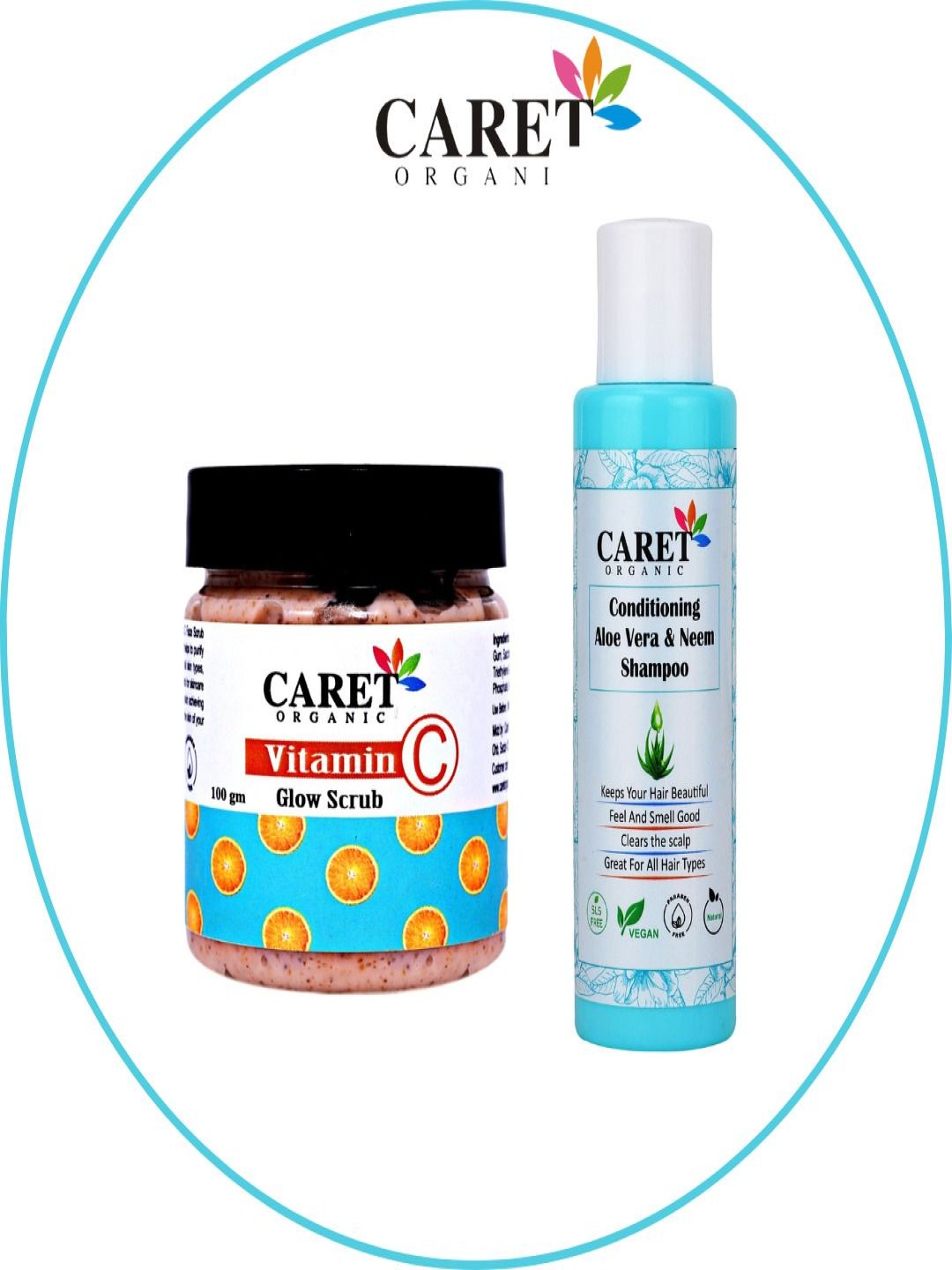 

CARET ORGANIC Set Of 2 Vitamin C Glow Scrub- 100 g & Aloevera & Neem Shampoo- 100 ml, White